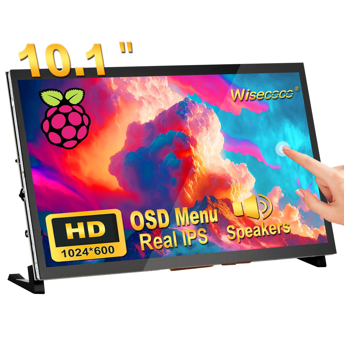 wisecoco 10.1 inch LCD Touch Screen for Raspberry Pi Portable Monitor IPS 1024 * 600 No-Cable-Needed Dual-Speaker with OSD HDMI 