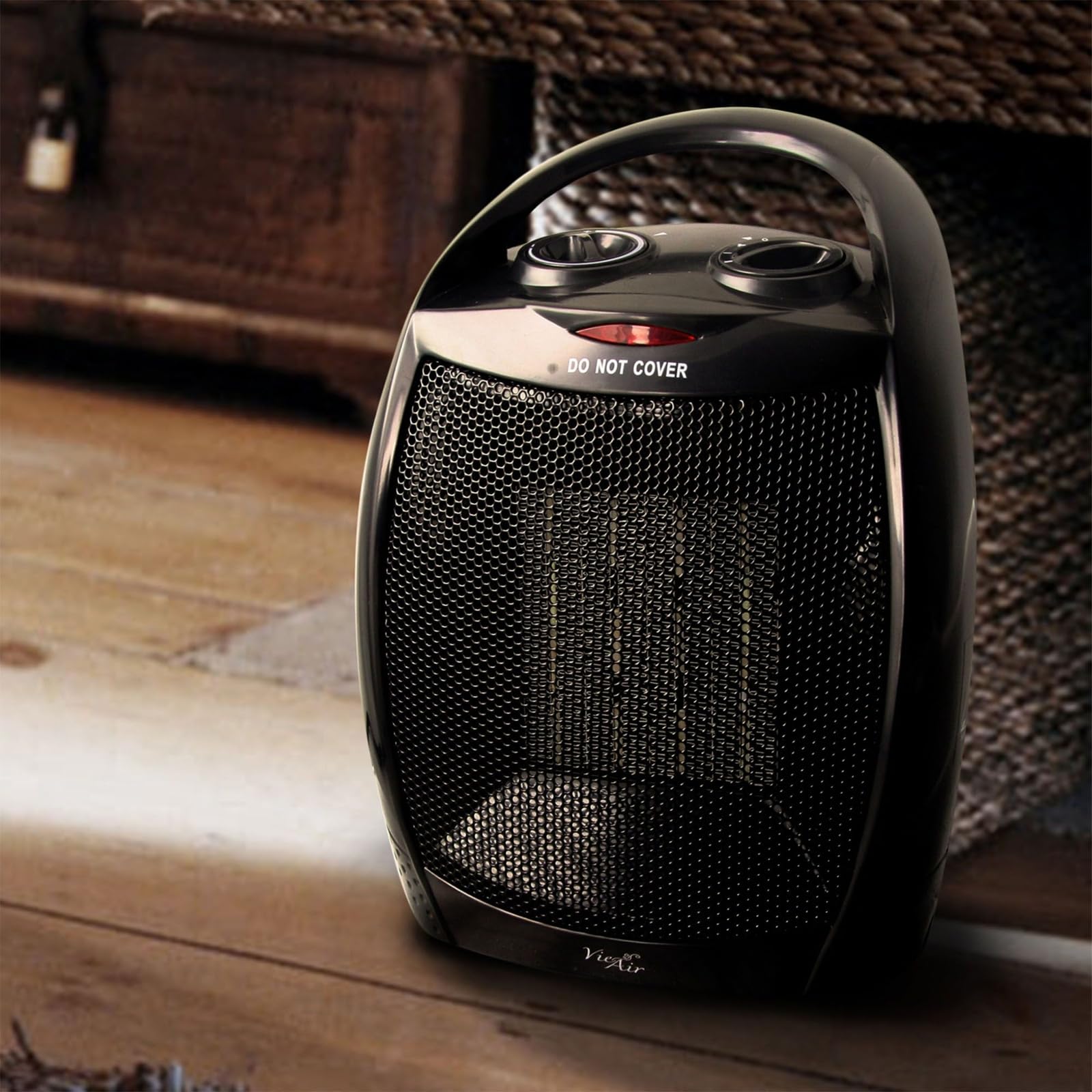 Vie Air Portable 2-Settings Ceramic Heater With Adjustable Thermostat, 1500W, Black, Small