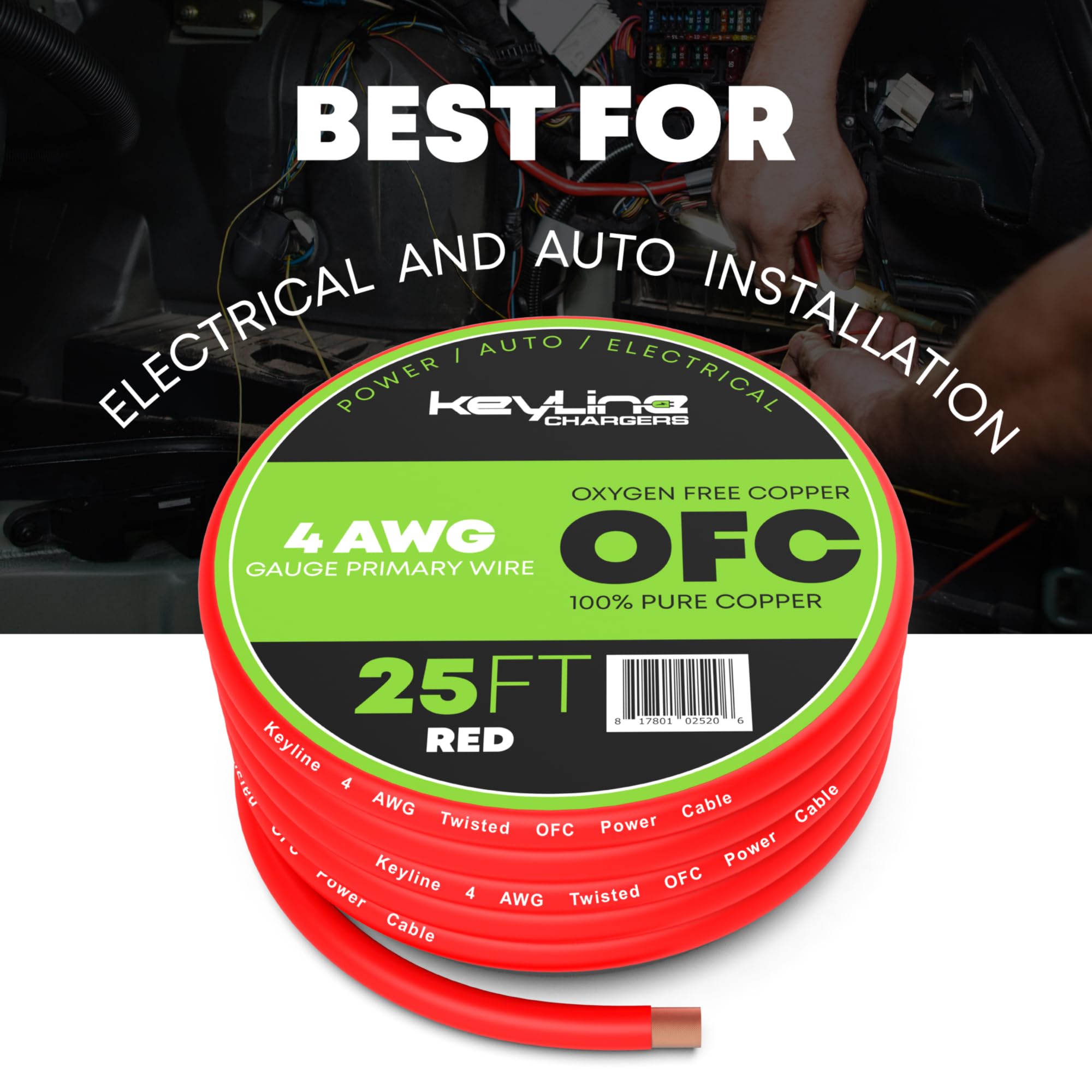 Ofc 4 Awg Gauge Wire (25Ft) Red | Oxygen Free Copper, Automotive Wire, Power/Ground, Battery Cable, True Spec Welding & Automoti