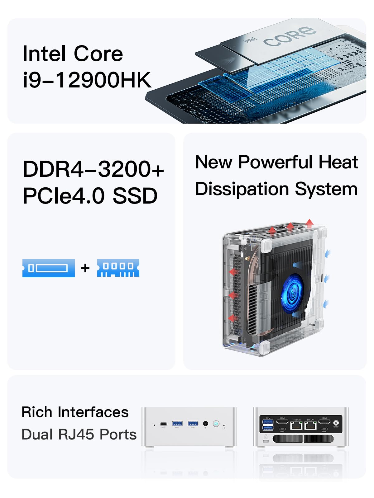 Minisforum Venus Series Nab9 Mini Pc, 12Th Gen Core I9 12900Hk(14C/20T) Small Compter Barebone Version Without Ram & Ssd, 2X Hdm
