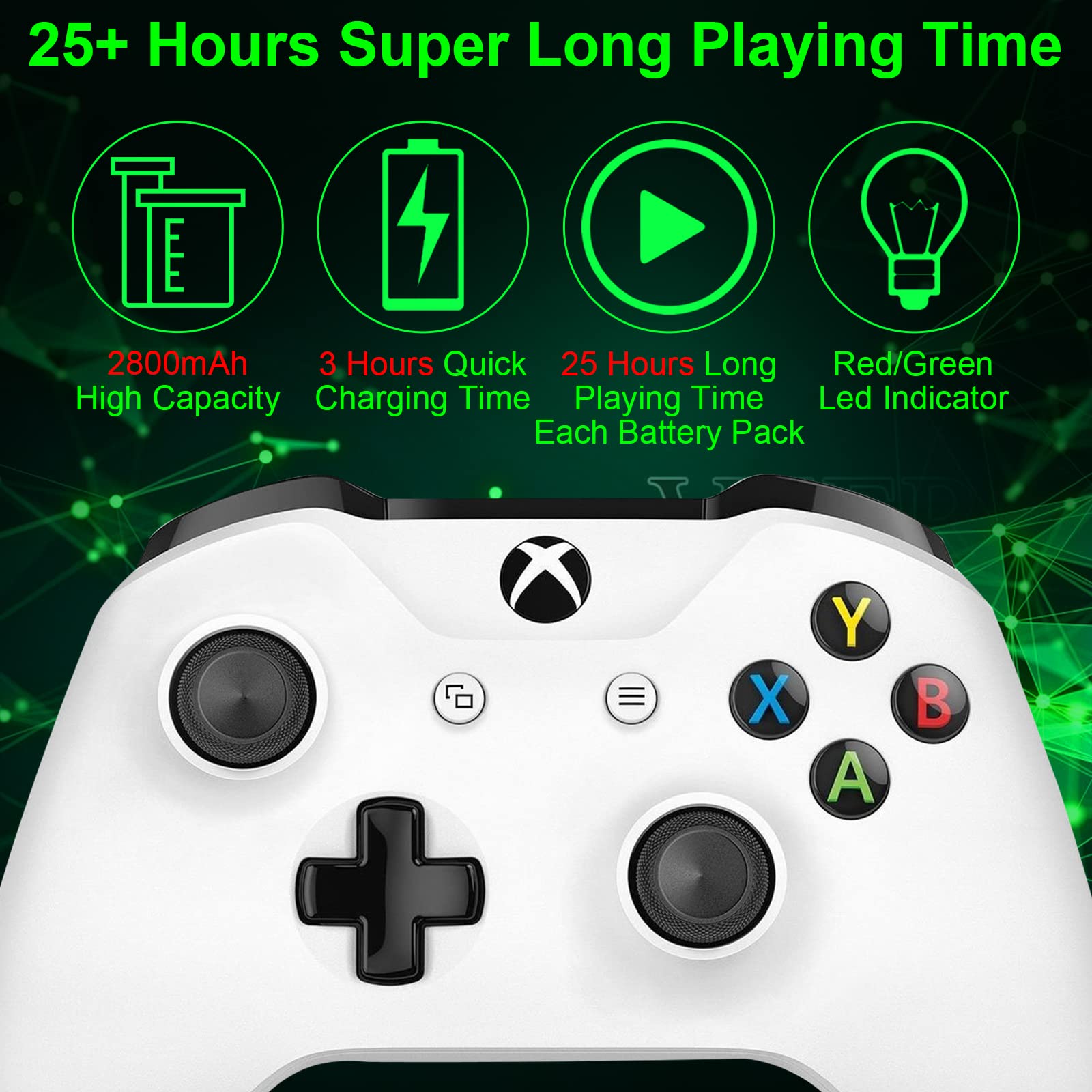 Rapthor 2X 2800Mah Replacement Xbox One Controller Battery Pack Rechargeable With Charger For Xbox One/Xbox One X/Xbox One S/Xbo