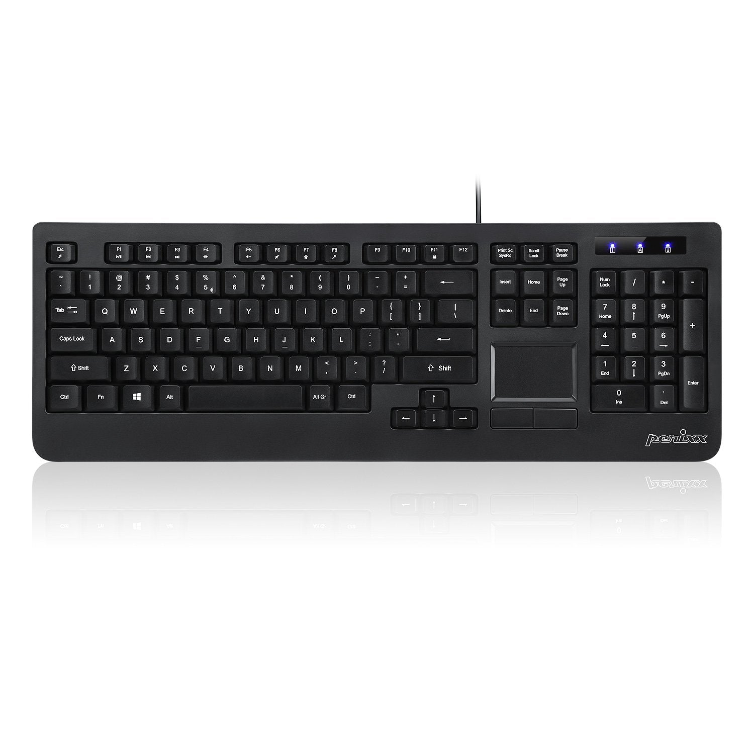 Perixx PERIBOARD-513II Wired USB Keyboard with Touchpad, Membrane Key Trackpad Keyboard with 10 Hot Keys, Black, Full US Layout