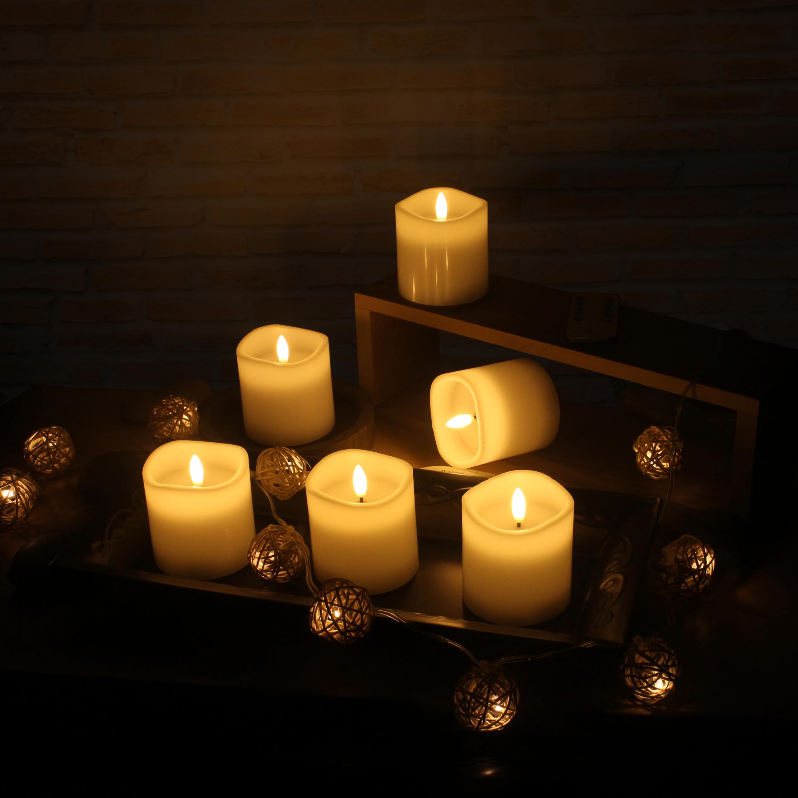 Stonebriar 6 Count White Real Wax 3X3 Flameless Led Pillar Candles With Remote And Timer