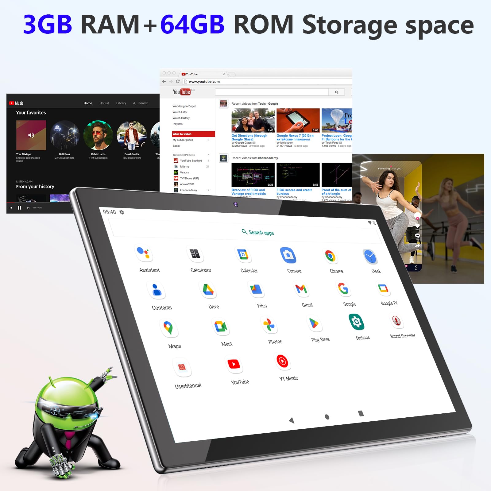 Android Tablet With Keyboard 10 Inch 2 In 1 Tablets Incldue Case Mouse Stylus, 3Gb Ram 64Gb Rom 1024Gb Expand Quad-Core Tablet P