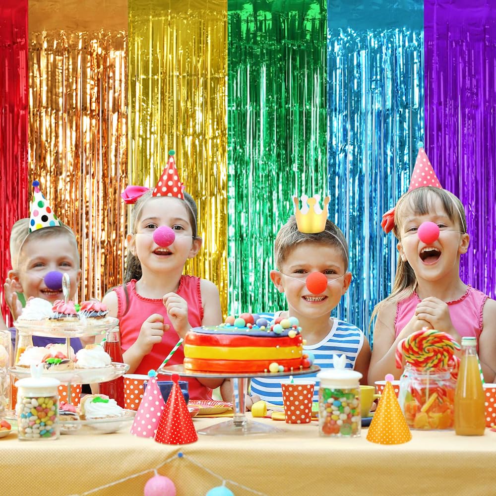 Toniful 2Pcs Rainbow Door Streamers,Rainbow Party Photo Booth Backdrop Metallic Streamers Rainbow Foil Fringe Curtains For Birth