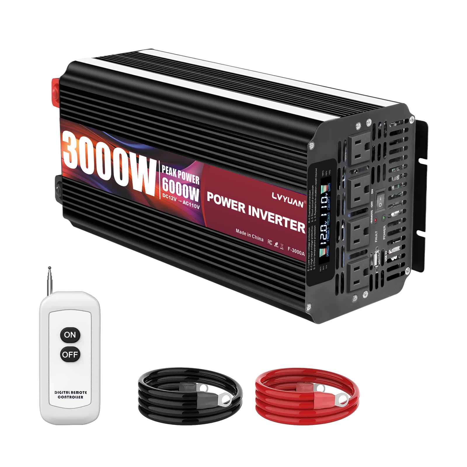 LVYUAN 3000 Watt Power Inverter 12V to 110V 120V for Vehicle, Solar Inverter System, Heavy Duty, RV, Truck, Off Grid,Camping wit