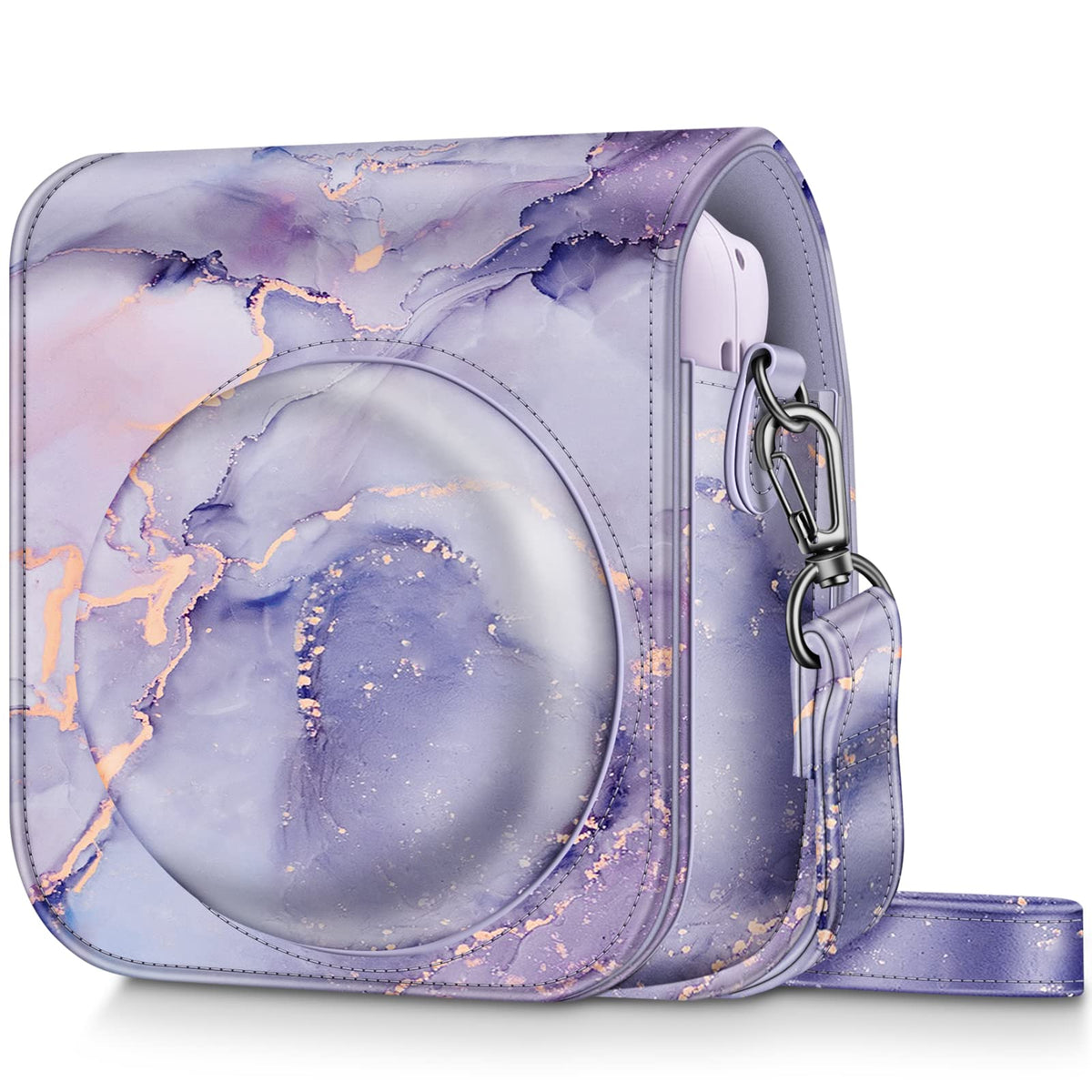 FINTIE Protective Case for Fujifilm Instax Mini 12 Instant Camera - Premium Vegan Leather Bag Cover with Removable Adjustable Strap, Lilac Marble