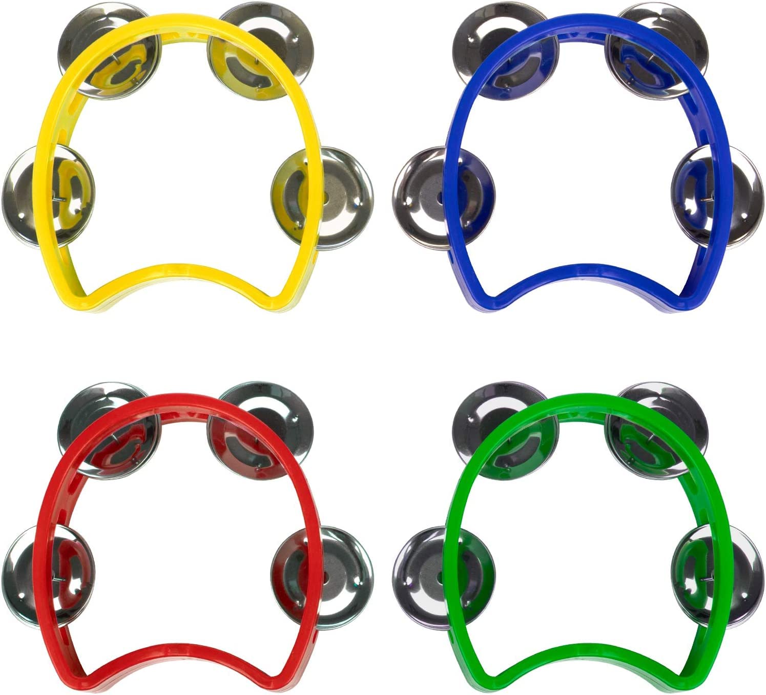Foraineam 8 Pack Plastic Tambourines Handheld Tambourine Bells Musical Hand Percussion Jingles Music Instrument
