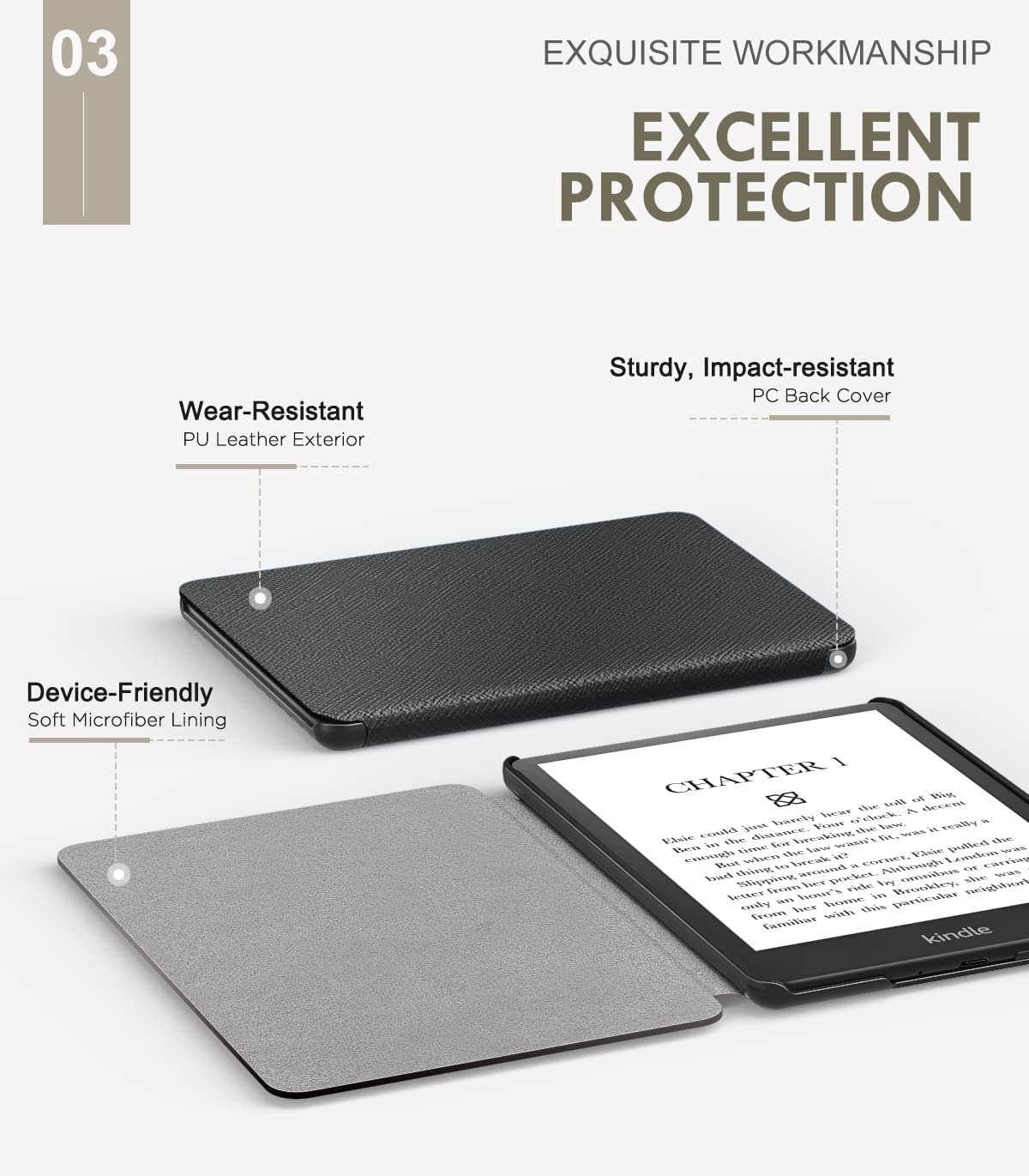 MoKo Protective Case for 6.8' Kindle Paperwhite(11th Gen 2021/2022) and Kindle Paperwhite Signature Edition, Light Shell Cover with Auto Wake/Sleep for Kindle Paperwhite 2021 E Reader, Black