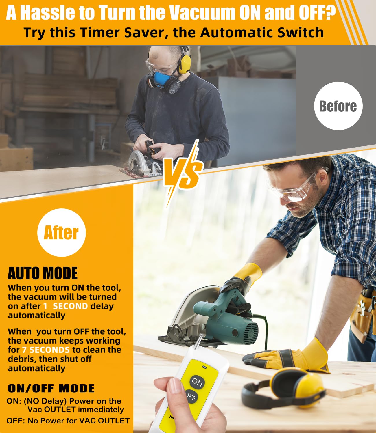 Automatic Vacuum Switch With Remote, Auto Vacuum Switch For Various Power Tools, Dust Collector On/Off Delay To Prevent Circuit