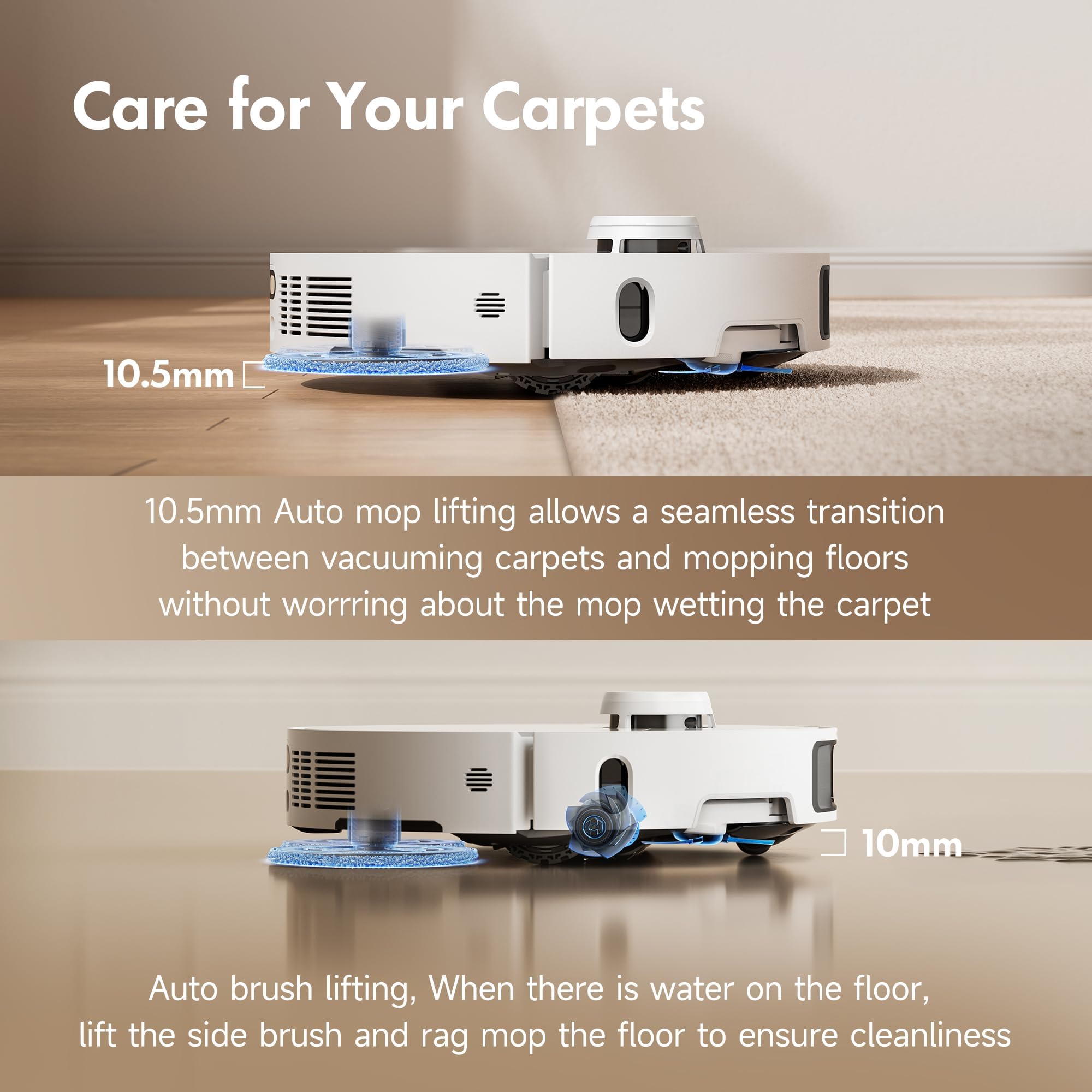 Mova P10 Pro Ultra Robot Vacuum And Mop 13,000Pa Suction, 140F Hot Water Auto Mop Washing & Drying, Dual Spinning Extenable Mop,