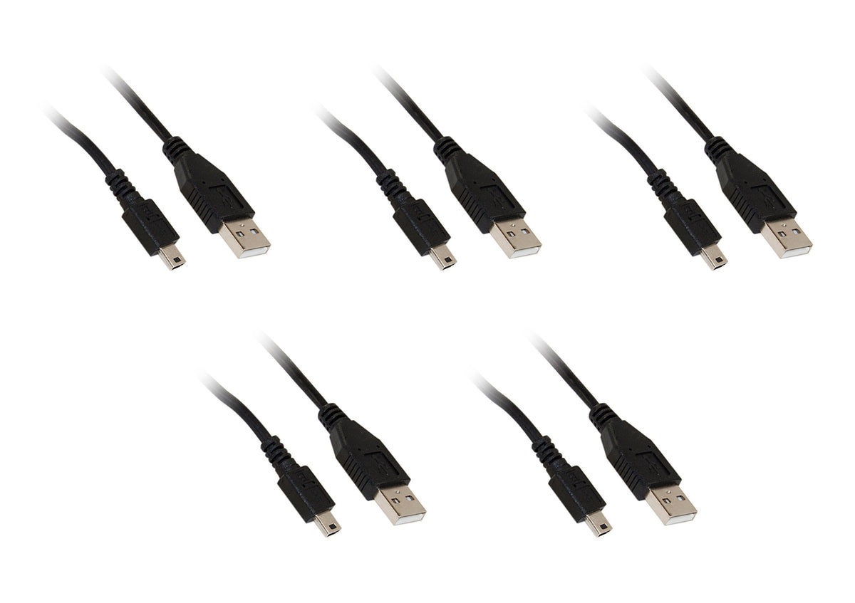 Mini Usb 2.0 Cable, Black, Type A Male To 5 Pin Mini B Male, 6 Foot   5 Pack