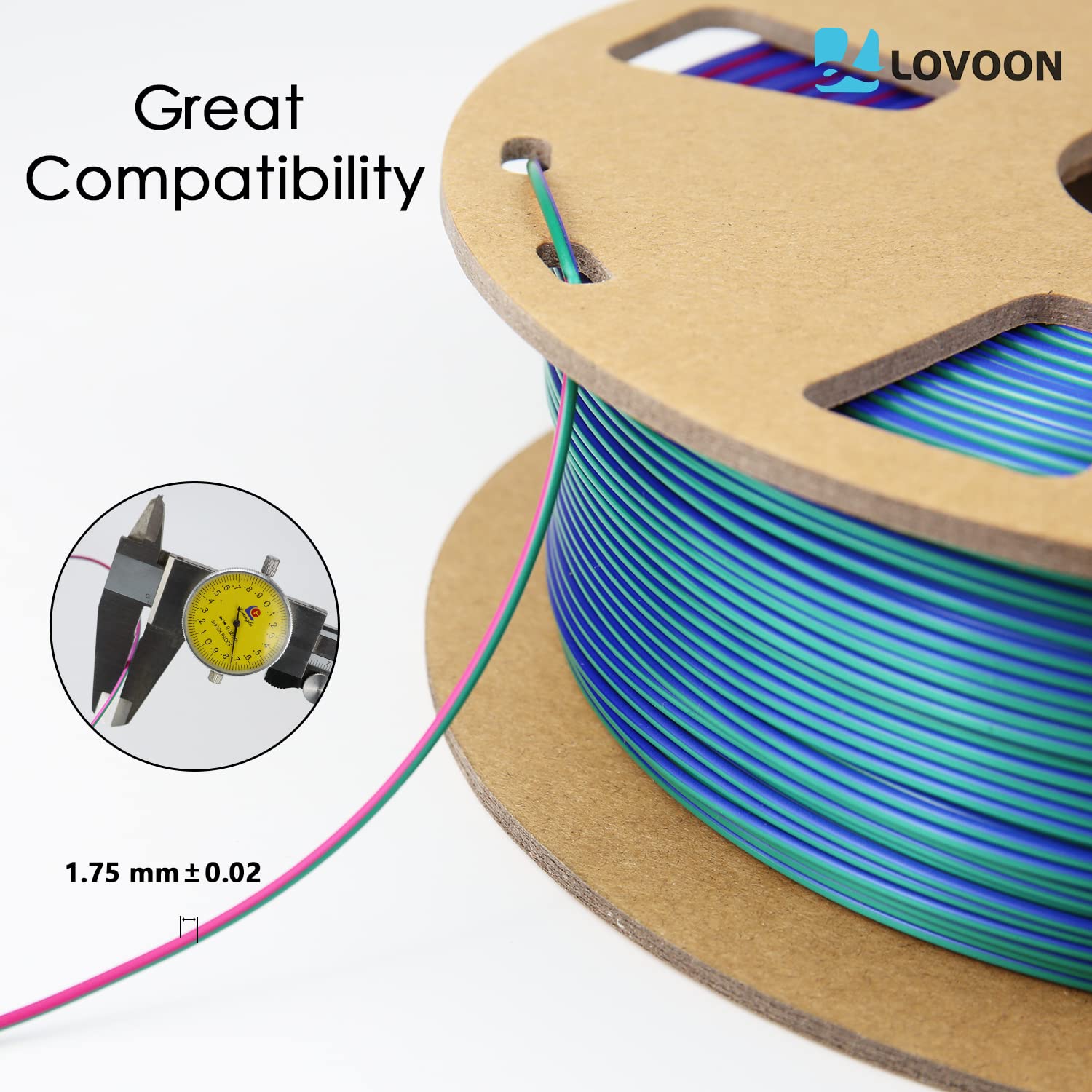 Lovoon 3D Printer Filament, Tricolor Pla Filament 1.75Mm Silk Rainbow Filament Green Red Blue, 3D Printing Accessories Pla Filam