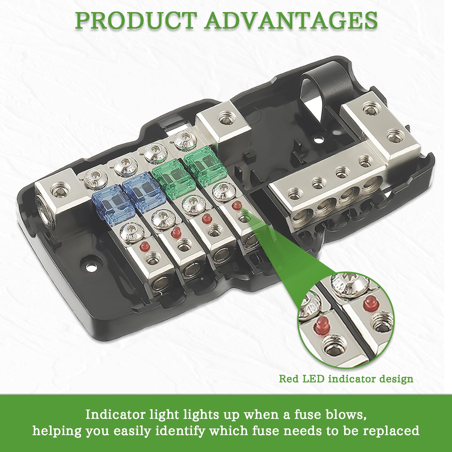Sigandg Car Audio Distribution Block Fuse Holder Car Stereo 4 Way Midi (Mini Anl) Fuse Block 0/4 Gauge Fuse Block With Red Indic