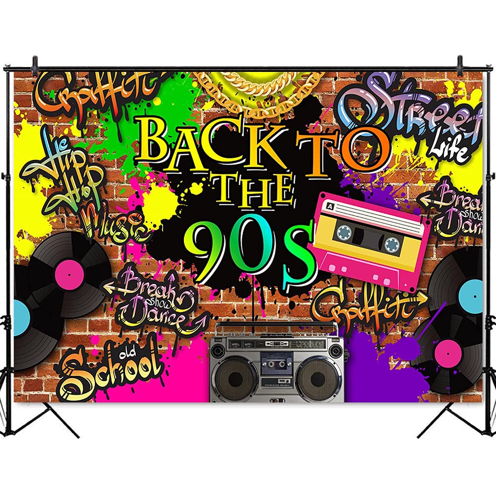 Mocsicka 90S Backdrop Hip Hop Graffiti Brick Wall Retro Radio Fashion Photography Background Back To The 90S Themed Party Banner