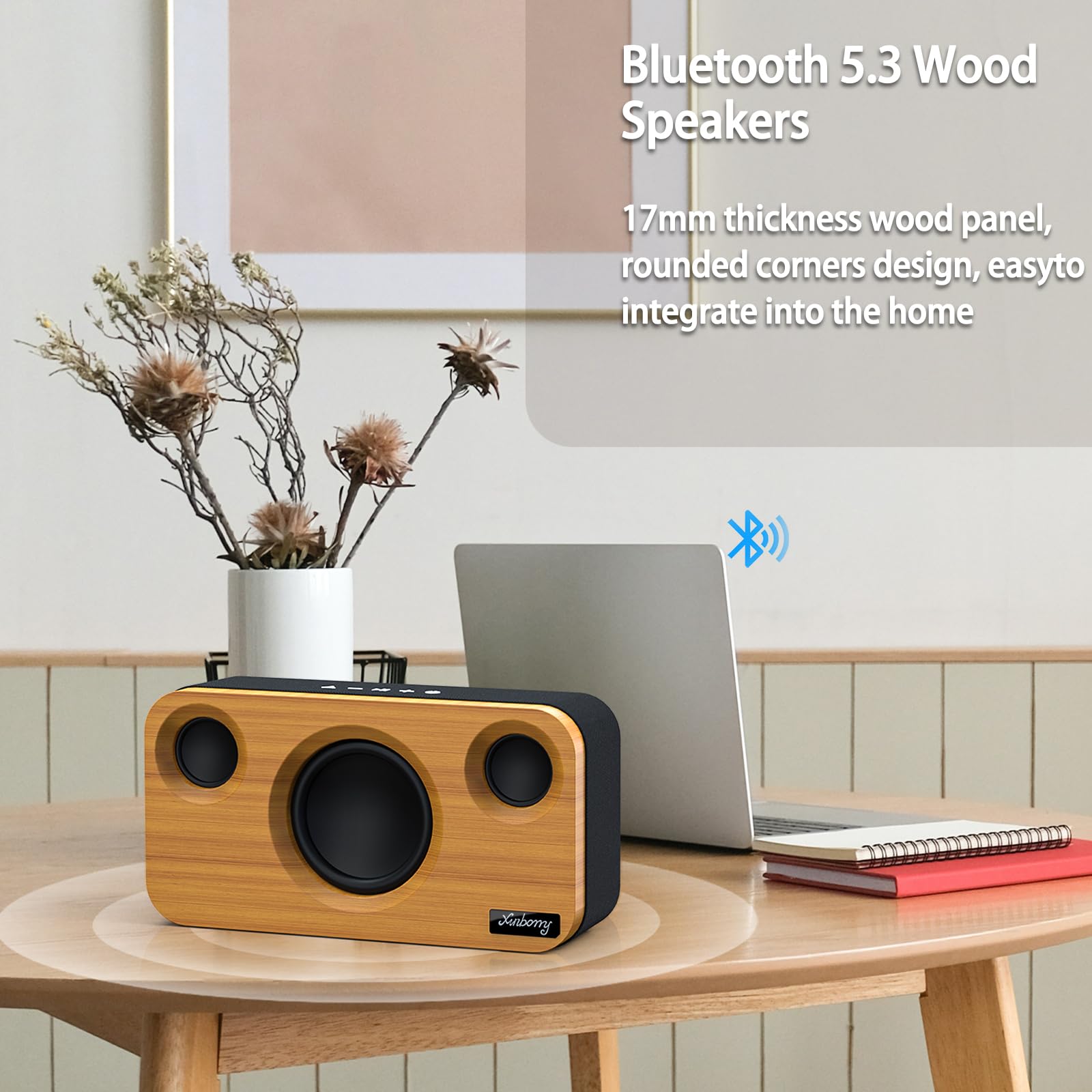 Bluetooth Speaker With Deep Bass, 40W(Peak) Wireless Portable Speaker With Tws, Aux, Tf Card, Stereo Sound Wood Home Audio Sync