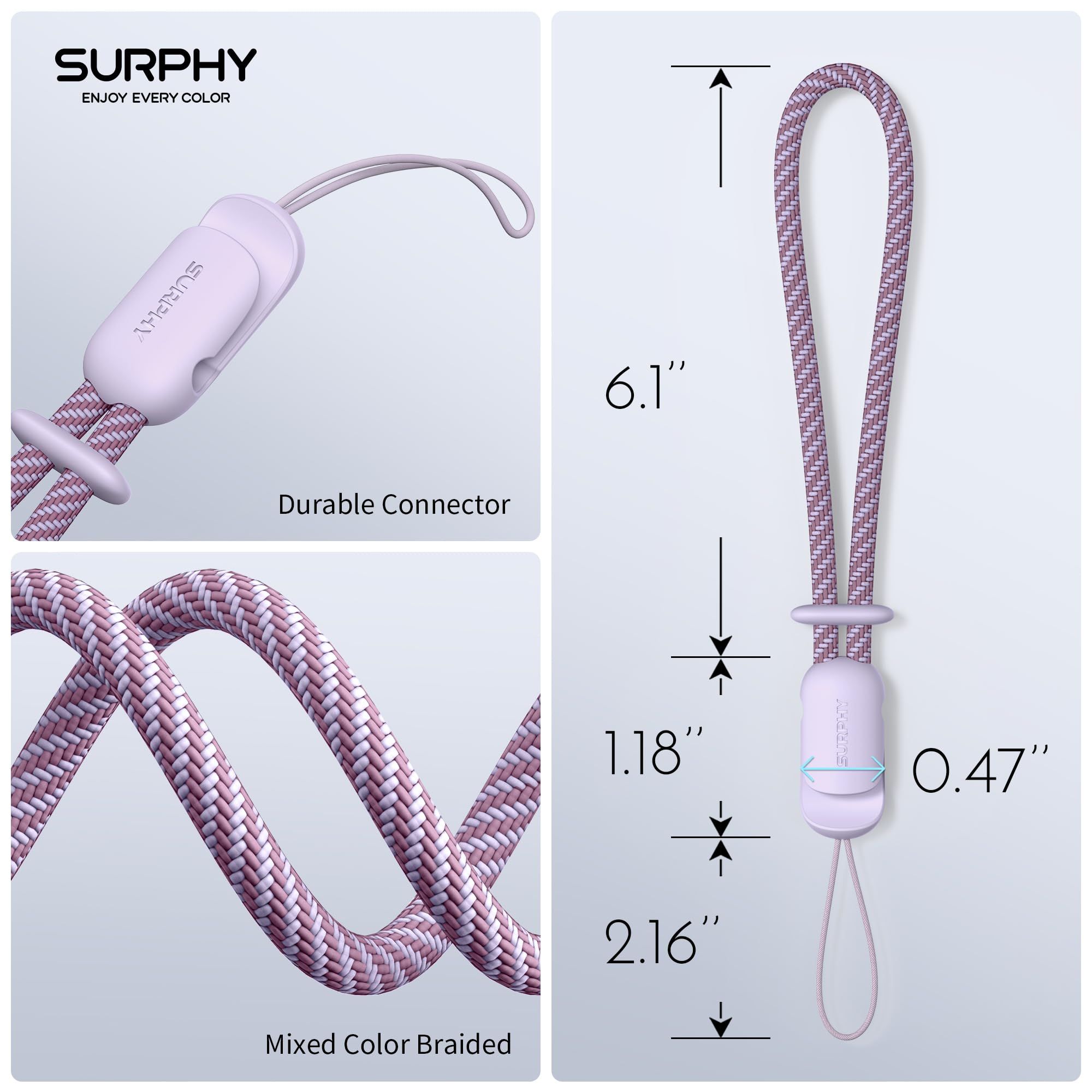 Surphy 2 Pack Lanyard, Phone Strap, Adjustable Phone Lanyard With Two Color Braided, Wrist Strap For Airpods, Camera (Lilac & Gr