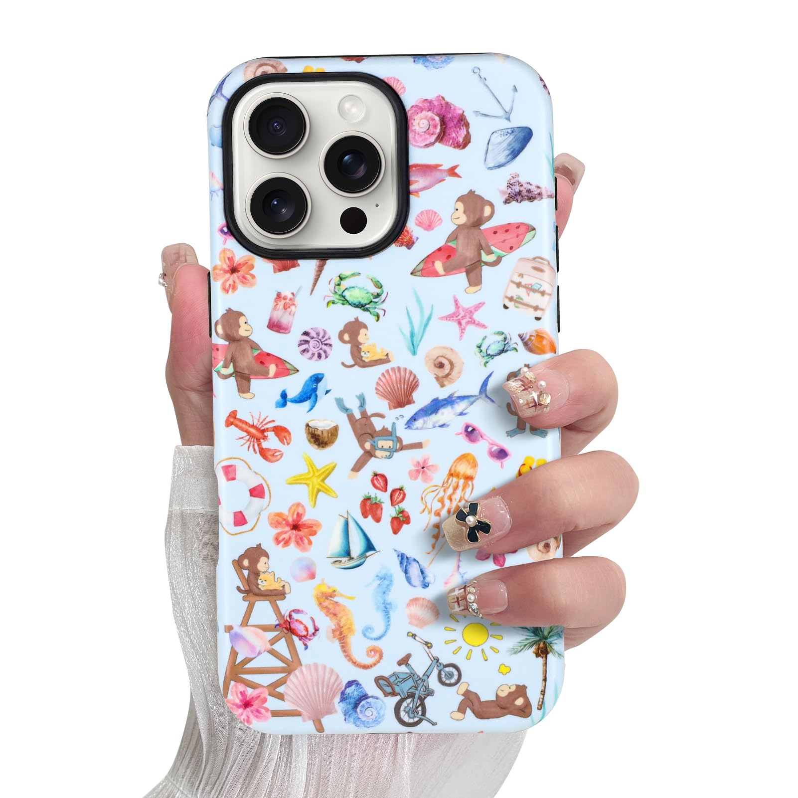 SOKAD Magnetic Monkey Phone Case for iPhone 16 Pro Max, Cute Summer Beach Monkeys Pattern Compatible with Magsafe Matte Protecti