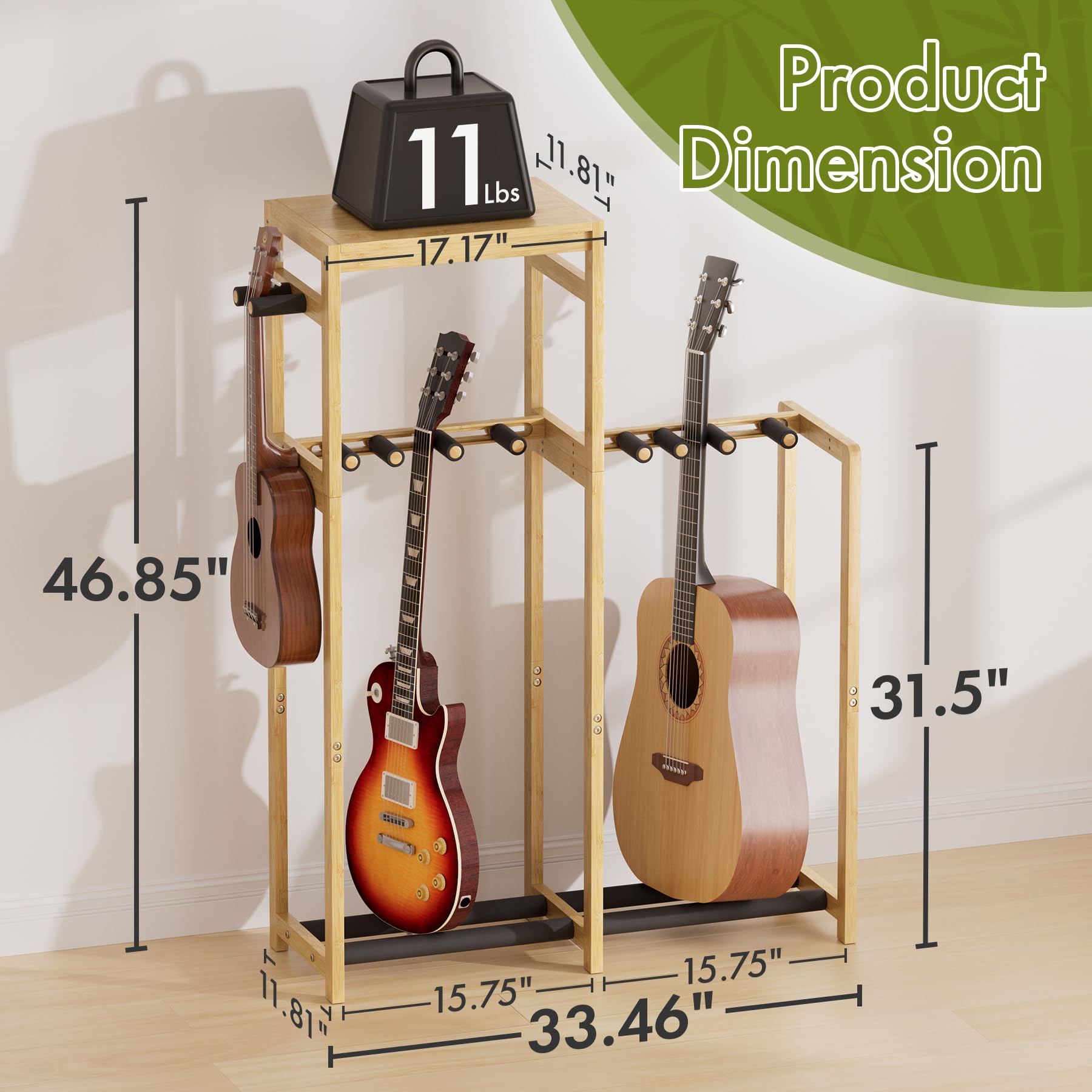 Amazer Guitar Stand, Guitar Rack For Acoustic, Bass, Electric Guitar, Multi Guitar Display Stand Adjustable Bamboo Guitars Holde