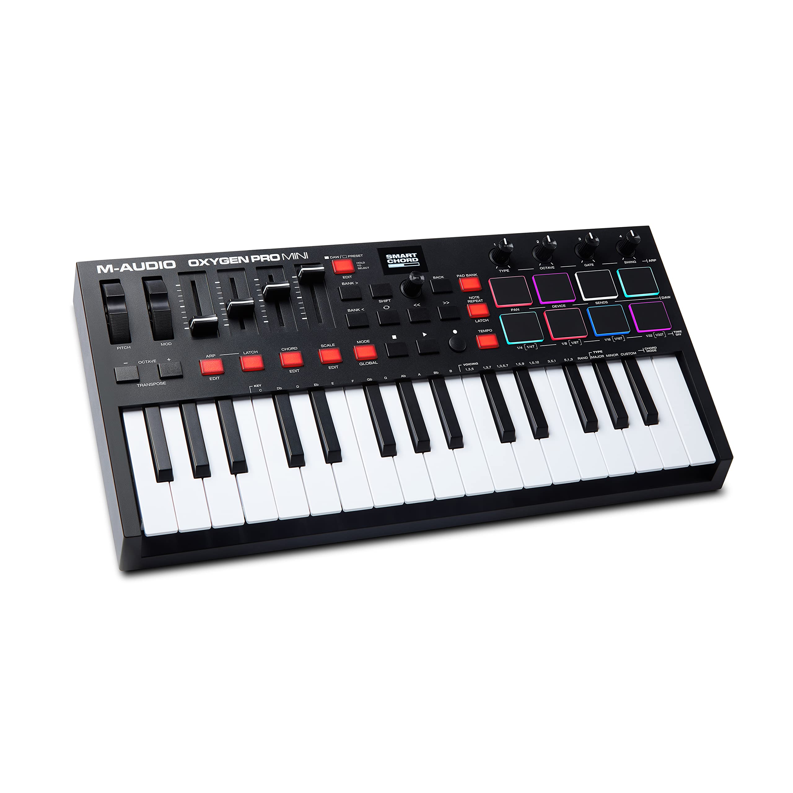 M Audio Oxygen Pro Mini   32 Key Usb Midi Keyboard Controller With Beat Pads, Midi Assignable Knobs, Buttons & Faders And Softwa
