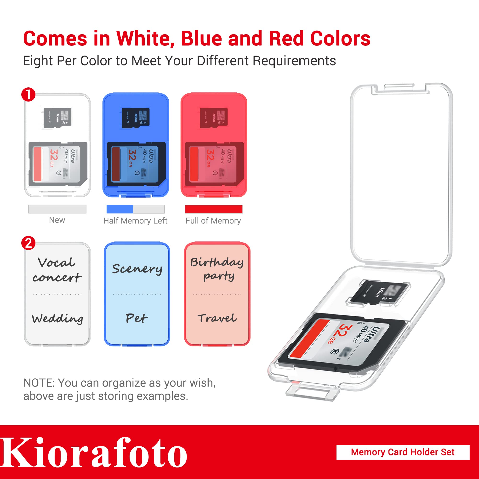 Kiorafoto 24 Pcs Multi Color Clear Plastic Memory Card Case Holder For 24 Sd Sdxc Sdhc & 24 Micro Sd Sdxc Sdhc Tf Cards, Transpa