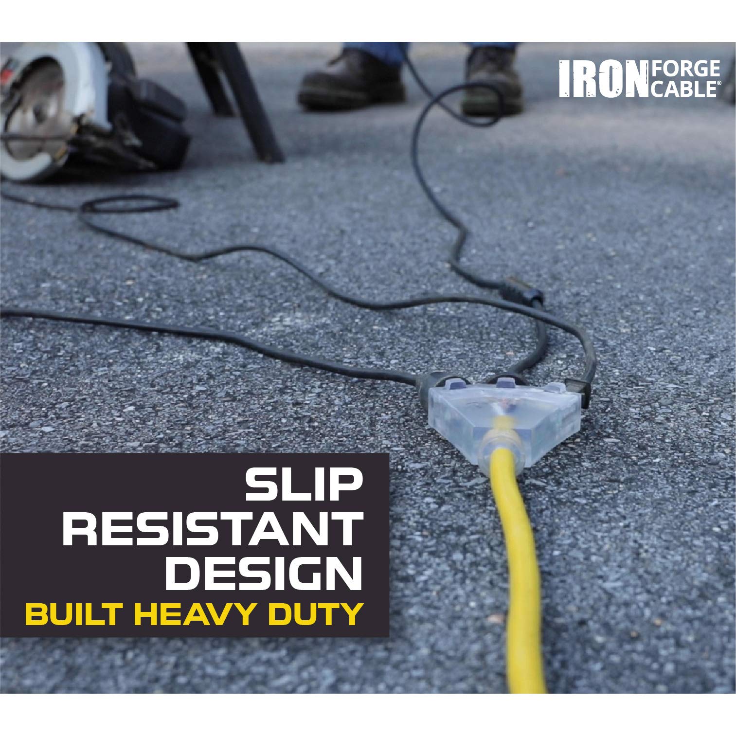 Iron Forge Cable 100Ft Outdoor Extension Cord, Lighted With 3 Electrical Power Outlets   12/3 Gauge Sjtw Heavy Duty Extension Ca