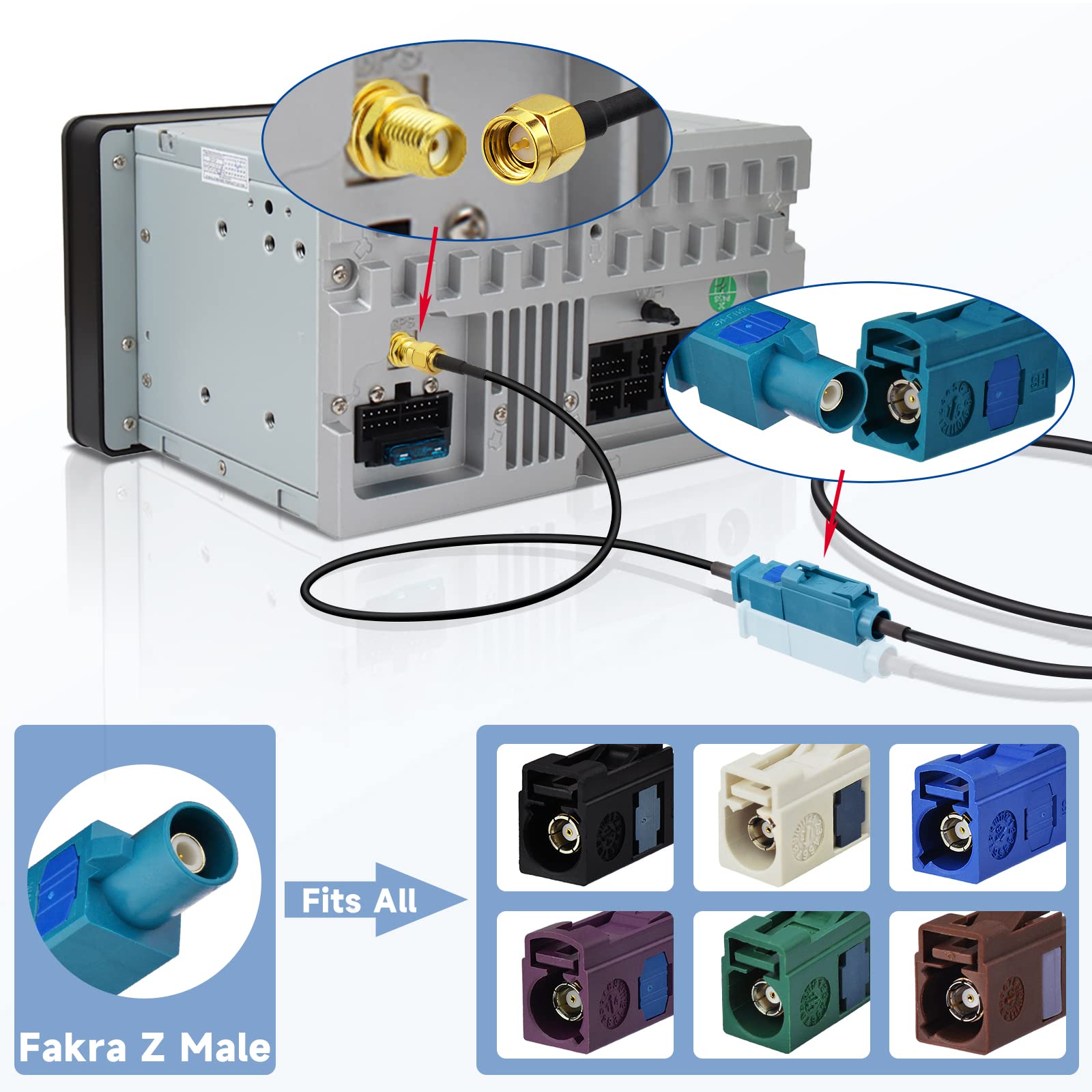 Bingfu Fakra Z Male To Sma Male Vehicle Antenna Adapter Cable 30Cm 12 Inch For Car Stereo Android Head Unit Gps Navigation Fm Am