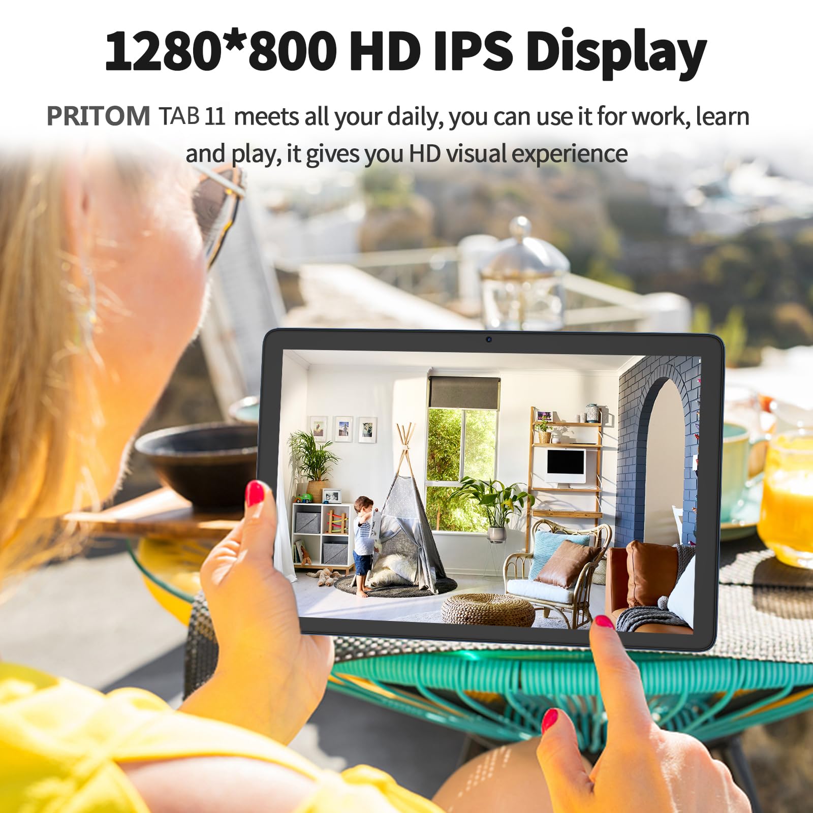 Pritom Tab11 Tablet Android 13, 128Gb, Tablet 10 Inch With Octa Core, 5G Dual Wifi, Hd Ips Display, Dual Camera, Bluetooth, Fm,