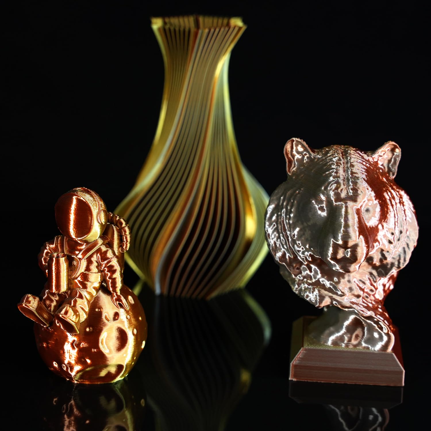 Gratkit Silk Tri-Color Pla Filament,Coextrusion Pla Filament 1.75Mm, +/-0.03Mm, 1Kg/Roll, Silk Pla Gold & Copper & Silver