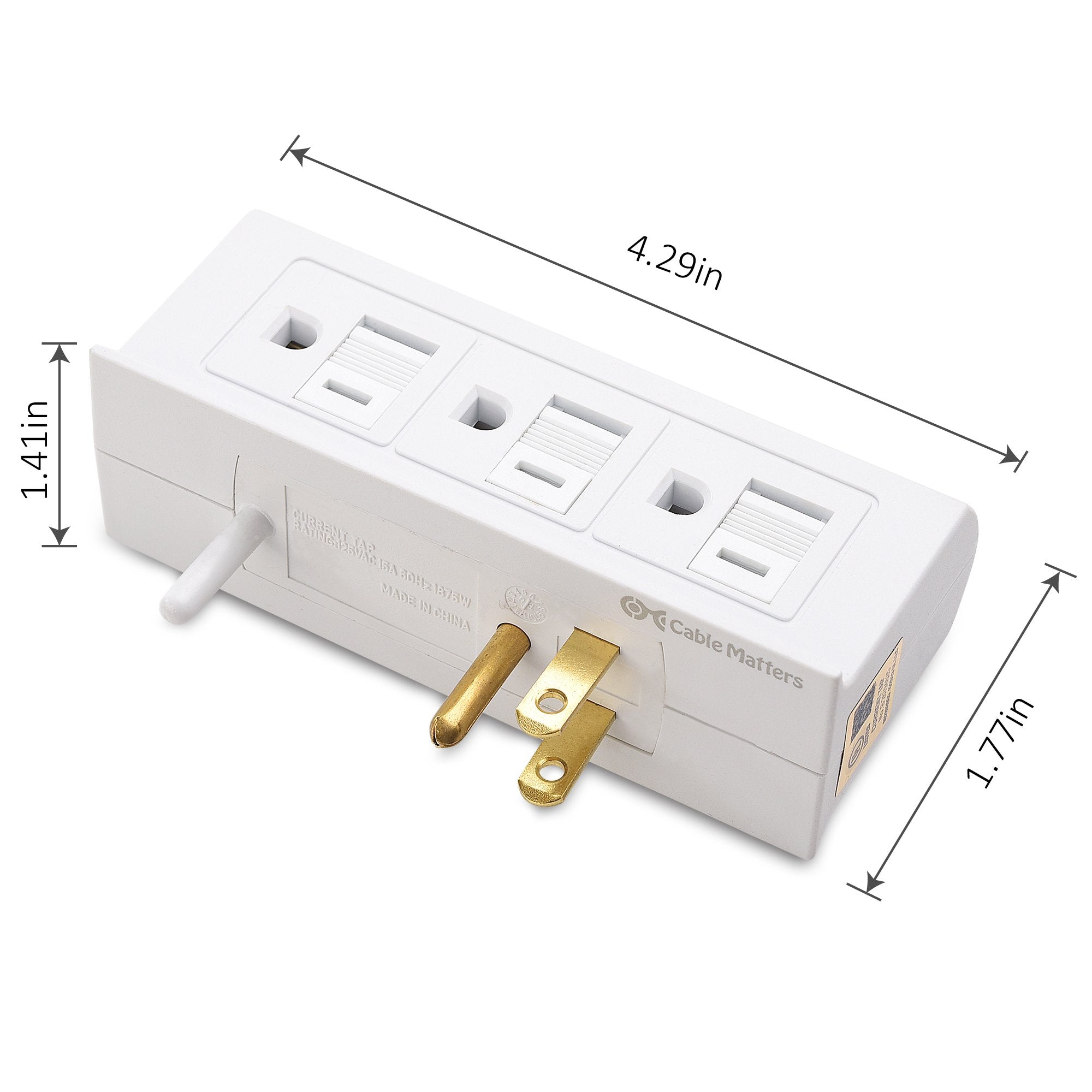 Cable Matters 2 Pack 6 Outlet Splitter Grounded Side Access Outlet Extender Wall Tap