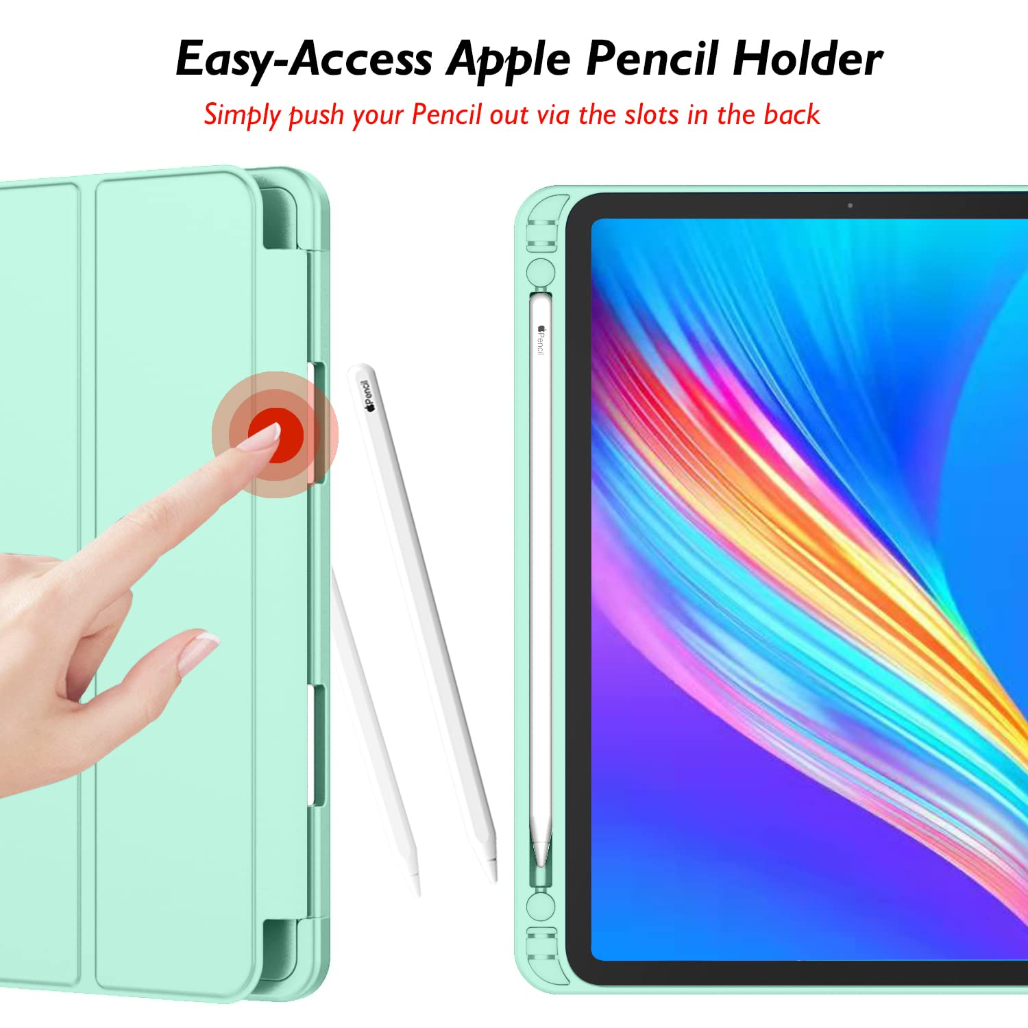 Imieet New Ipad Pro 12.9 Case 2022(6Th Gen)/2021(5Th Gen) With Pencil Holder [Support Ipad 2Nd Pencil Charging/Pair],Trifold Stand Smart Case With Soft Tpu Back,Auto Wake/Sleep(Light Green)