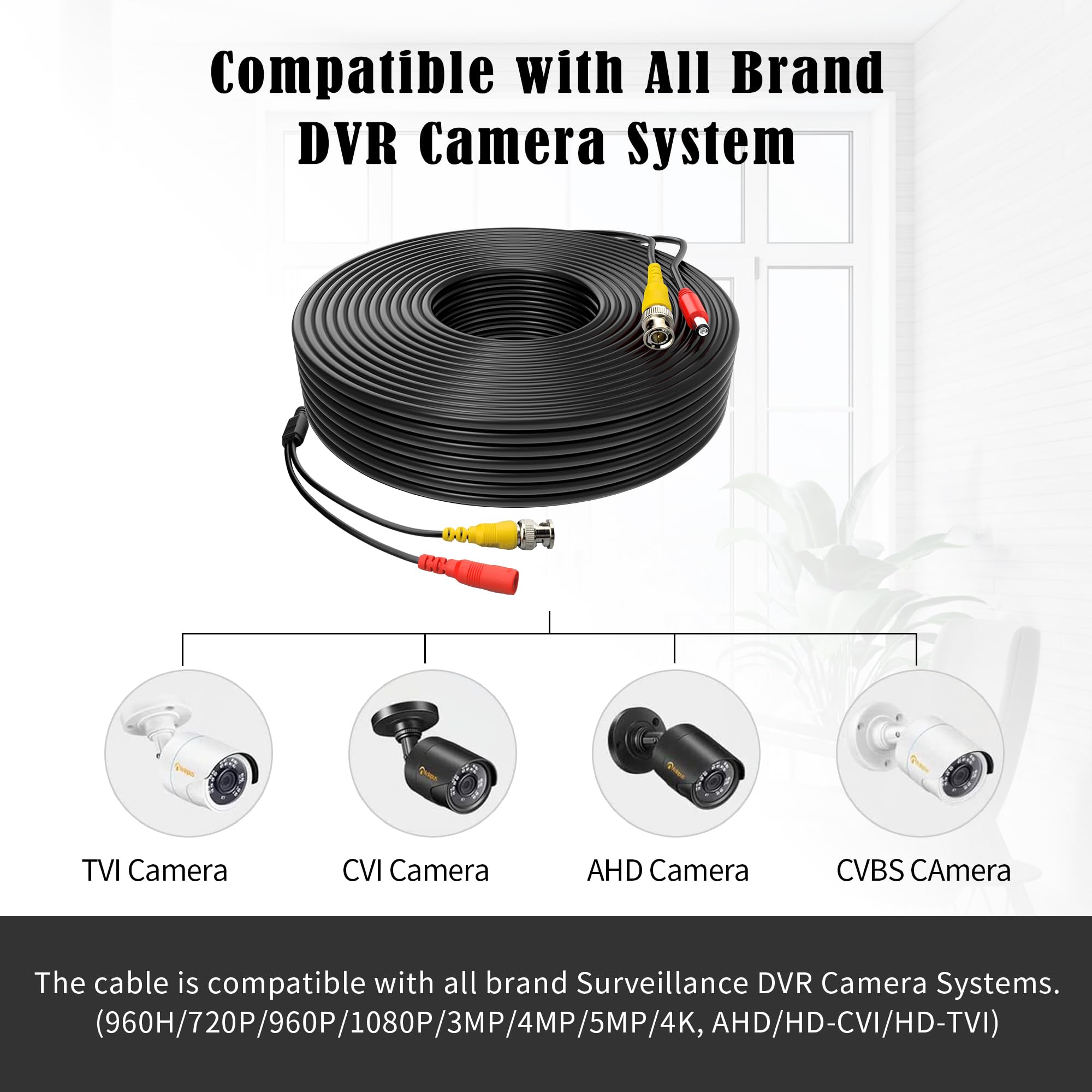 Omilik 1 Pack 100Ft Bnc Video Power Cable Security Camera Cable Wire Cord For Cctv Dvr Surveillance System With Connectors (Bnc