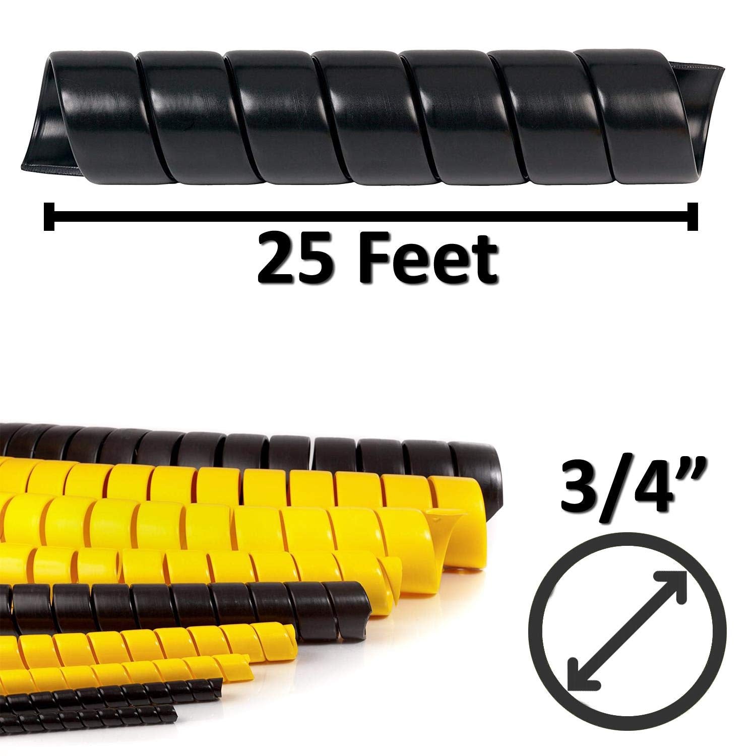 Electriduct 3/4 Inch Heavy Duty Spiral Wrap Hdpe Flexible Plastic Cable Sleeve Hose Protector 25 Feet   Black