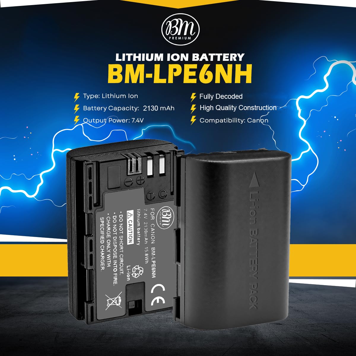 Bm Premium Lp E6Nh High Capacity Battery For Canon Eos R, Eos R5, Eos R6, Eos R6 Ii, Eos R7, Eos 90D, Eos 60D, Eos 70D, Eos 80D,