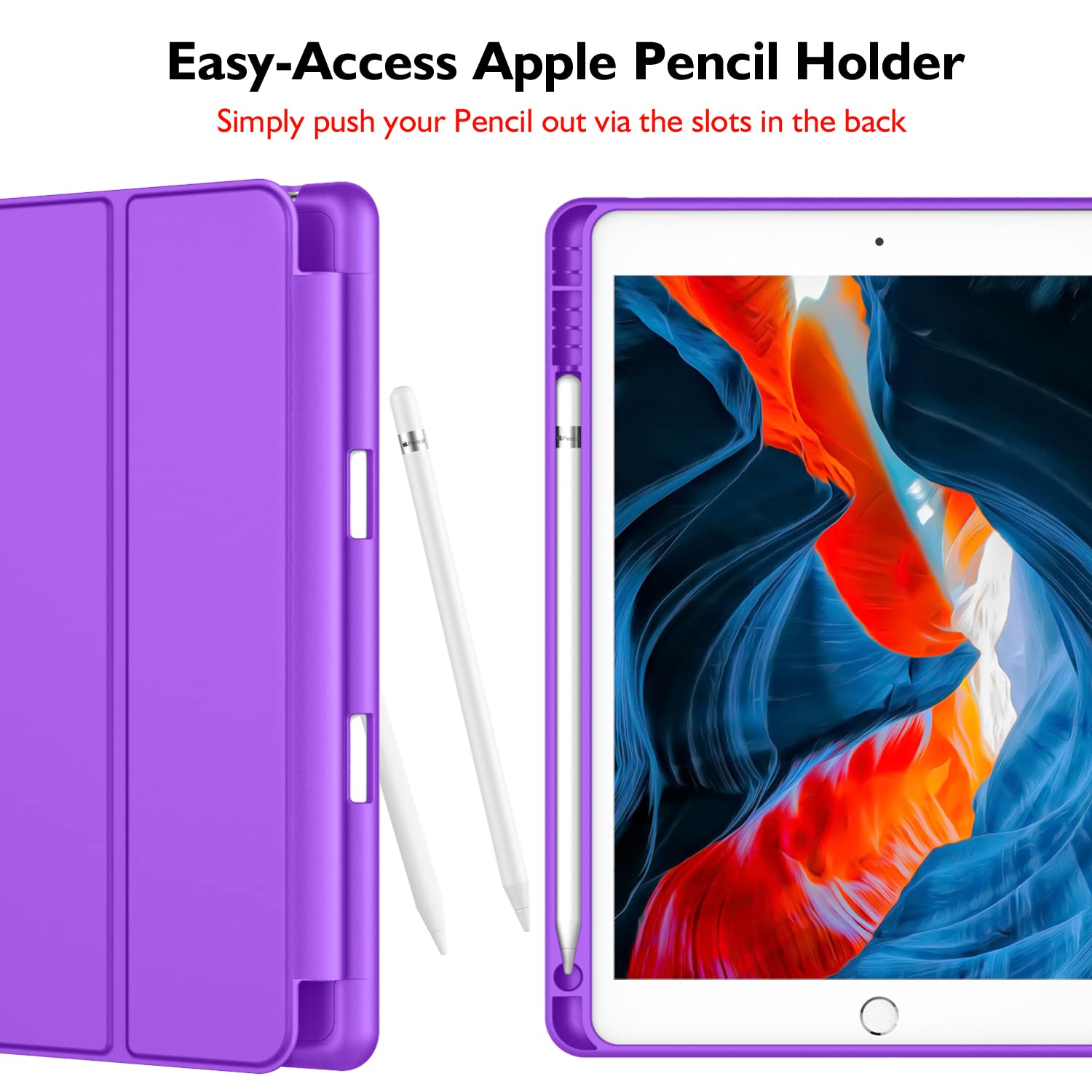 Imieet Ipad 9Th Generation Case 2021/Ipad 8Th Generation Case 2020 10.2 Inch With Pencil Holder, Ipad 7Th Gen 2019 Case With Soft Baby Skin Silicone Back, Auto Wake/Sleep Cover (Grape Purple)