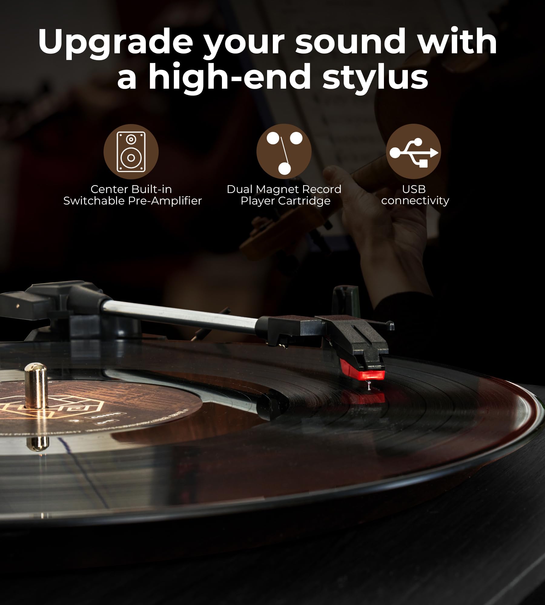 Black Record Player For Vinyl With Speakers Retroturntable Kit For Vinyl Records Dual Stereo Speakers, 3 Speed Lp Vinyl Players