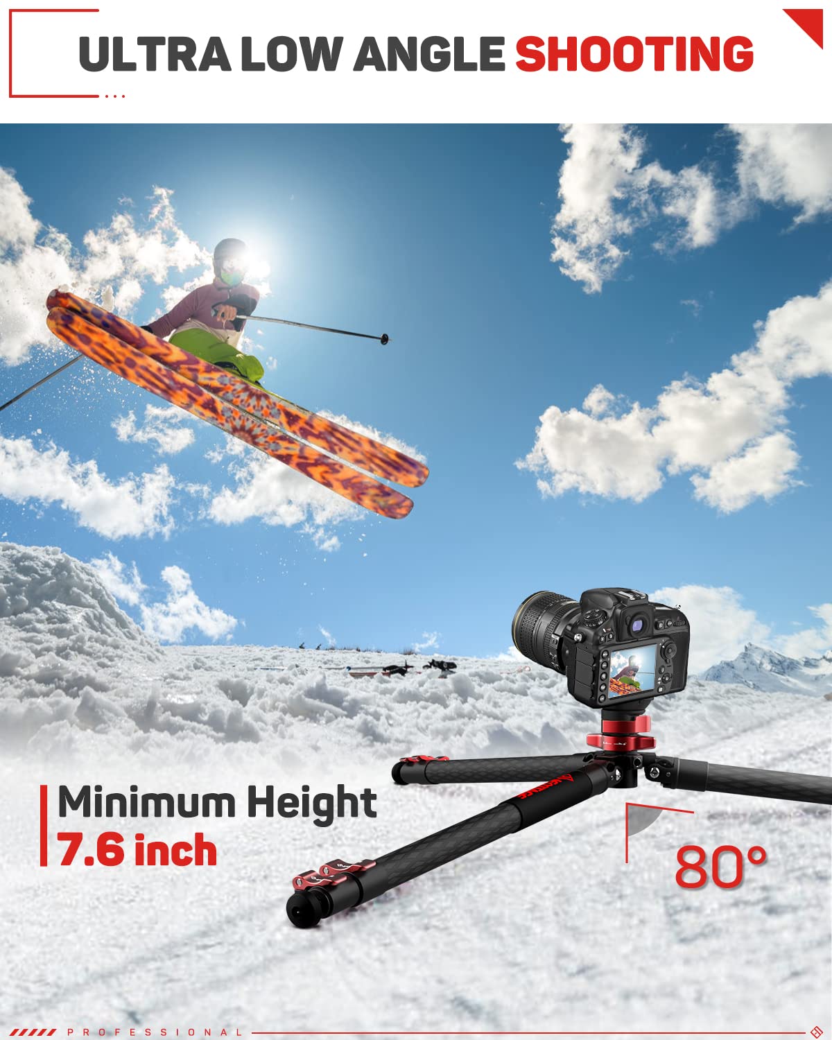 Ifootage 65'' Carbon Fiber Video Tripod, Professional Camera Tripods 3 Sections With Centre Pole,Max Load 17.6 Lbs, Compatible W