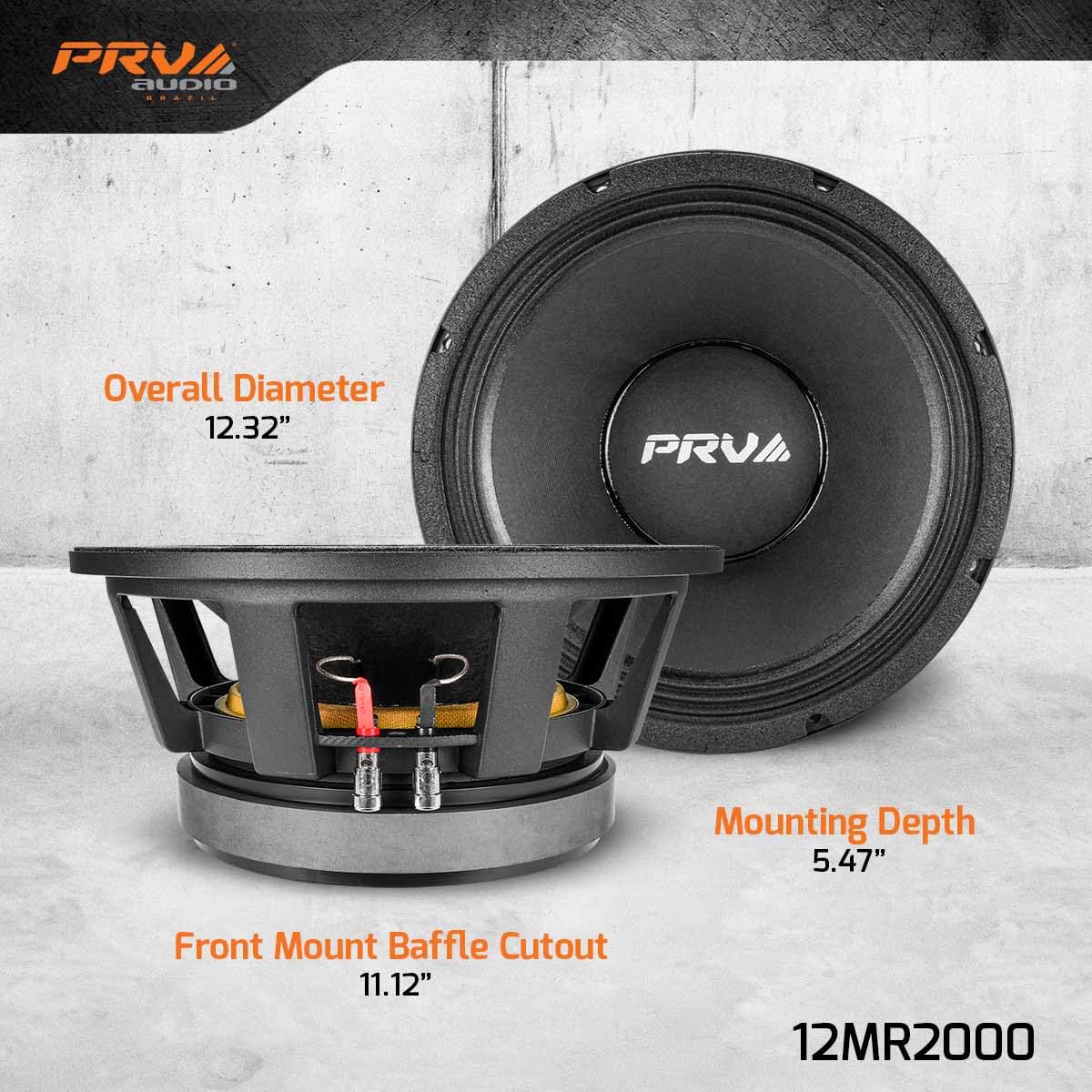 PRV AUDIO 12MR2000 12 Inch Midrange Speaker, 8 Ohm, 2000 Watts, Black, Aluminum Voice Coil for Pro Audio Systems