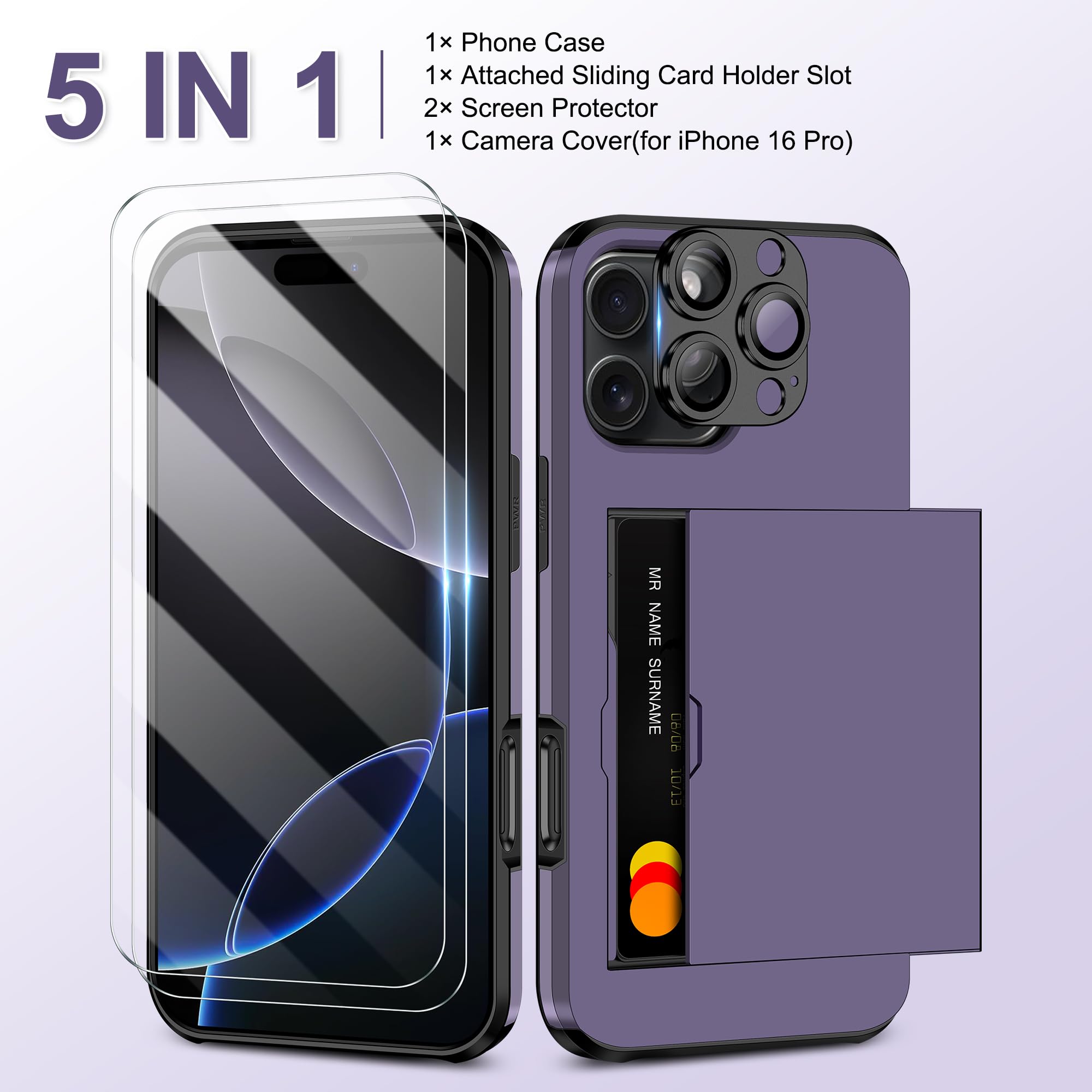Samonpow For Iphone 16 Pro Max Case Wallet With Card Holder + 2 Screen Protector + 1 Camera Cover Full Body Heavy Duty Protectiv