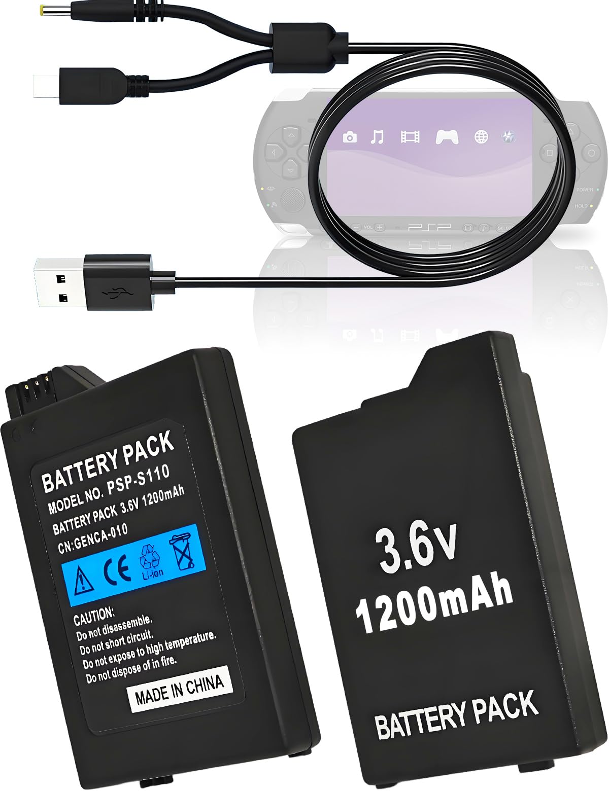 ROYEUEU for Sony PSP 2000 3000 Battery: 2PCS 3.6V 1200mAh PSP-S110 Replacement Battery Pack Compatible with Sony PlayStation PSP