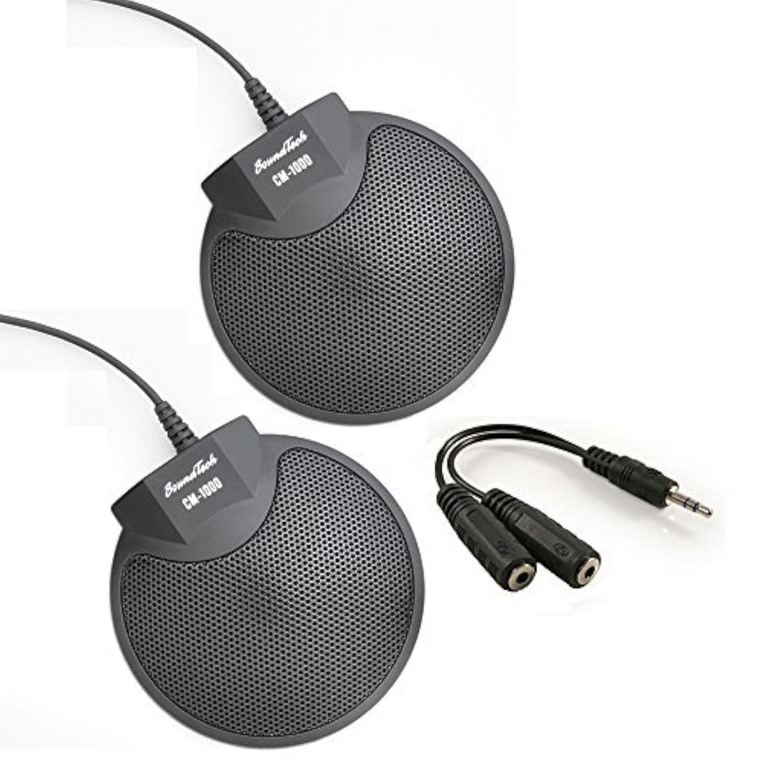 Sound Tech Cm 1000 (Pack Of 2) Table Top Conference Meeting Microphone With Omni Directional Stereo 3.5Mm Plug & Audio Spliter