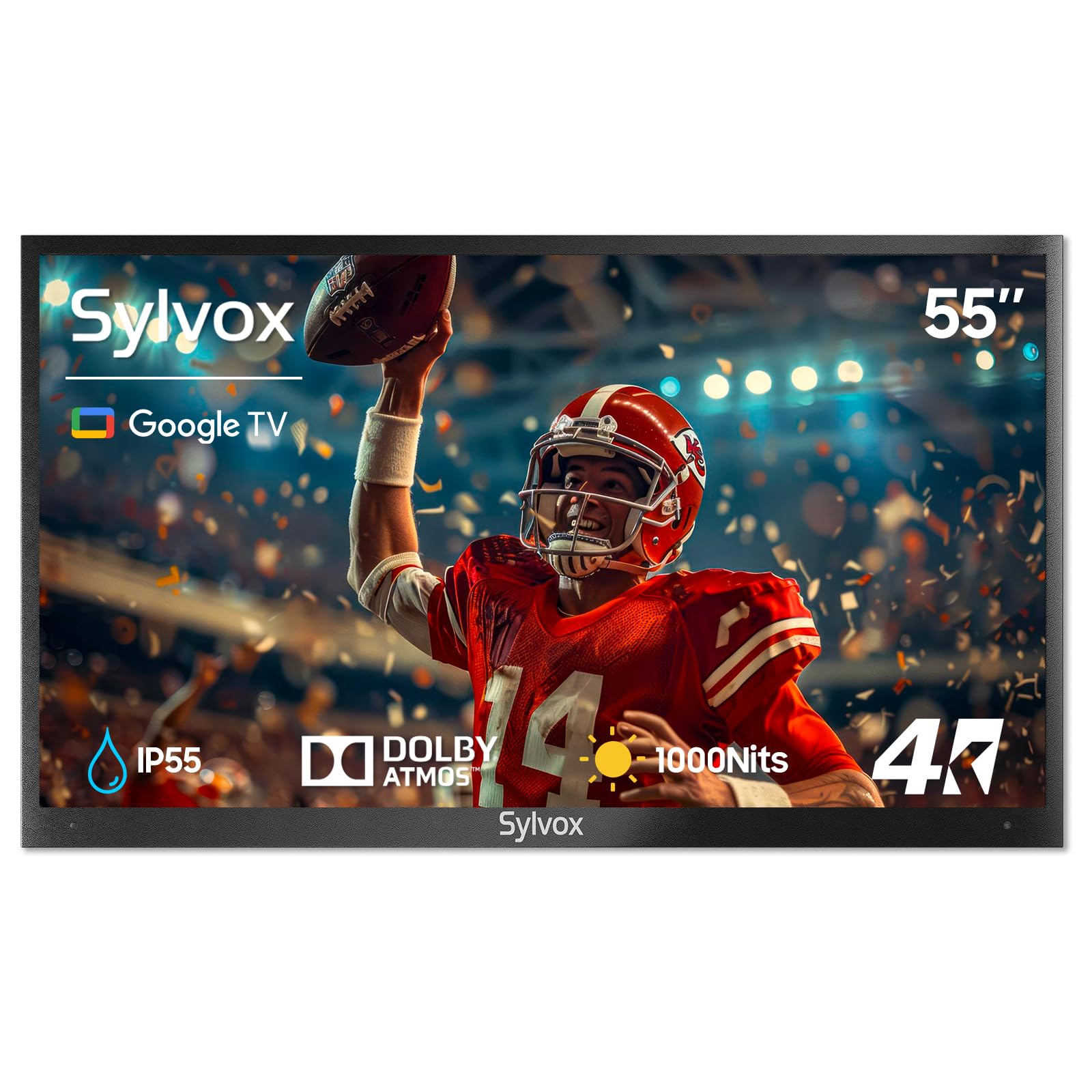 Sylvox Outdoor Tv, 55 Inch Waterproof Smart Tv, 4K, Hdr 10, Weatherproof,1000Nits, Voice Assistant Remote, For Partial Sun Area(