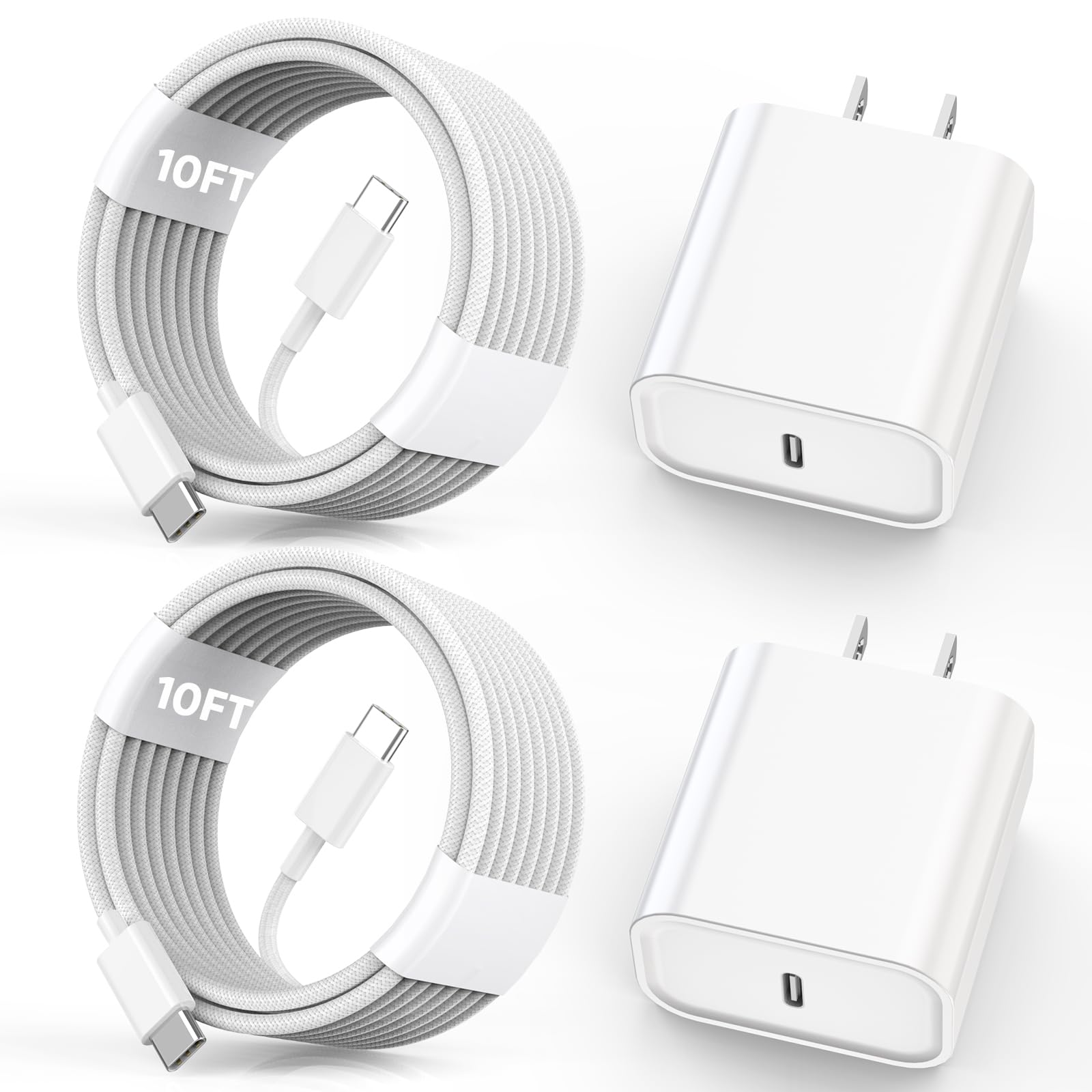 Iphone 16 15 Charger Fast Charging,2Pack 10Ft Extra Long Usb C To C Fast Charging Cord Woven Cable 20W Usb C Charger Block For I