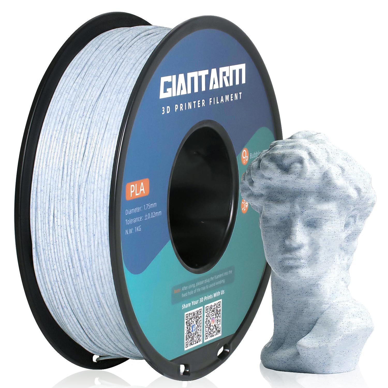 Giantarm Marble Pla, Pla Filament 1.75Mm 1Kg Spool(2.2Lbs),Vacuum Packaging, Marble Filament For Most Fdm 3D Printer (Blue)
