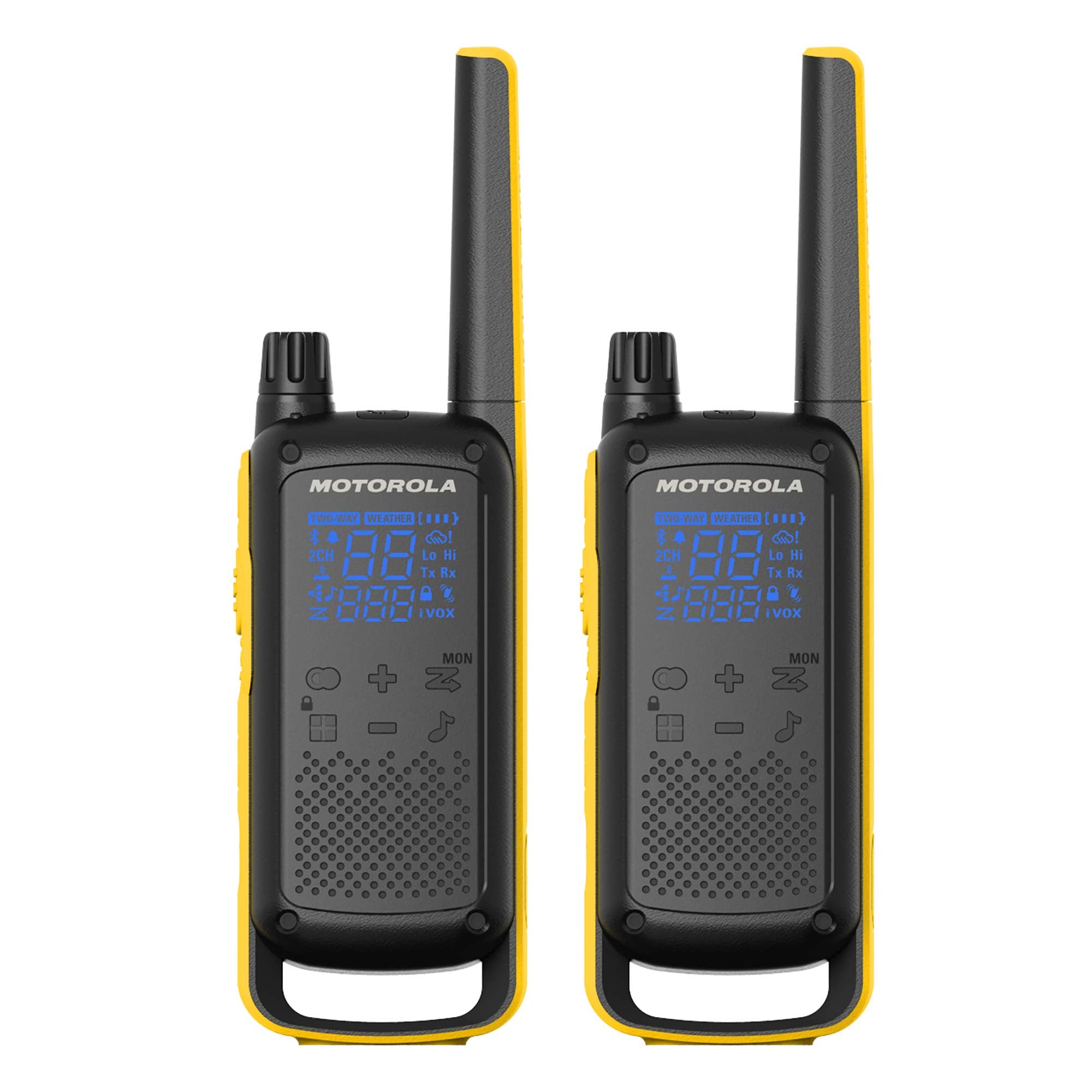 Motorola Solutions, Portable Frs, T475, Talkabout, Two Way Radios, Emergency Preparedness, Rechargeable, 22 Channel, 35 Mile, Black W/Yellow, 2 Pack