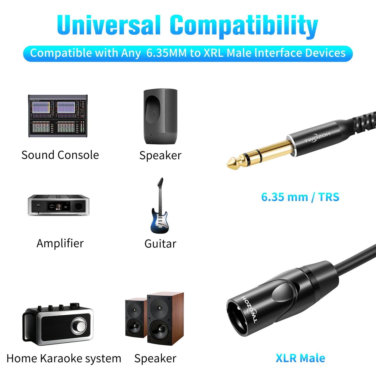 Twozoh Xlr Male To 1/4 Inch Jack Trs Cable, Balanced 6.35Mm Plug To 3 Pin Xlr, Quarter Inch Stereo Guitar Cable 6.6Ft (Professio