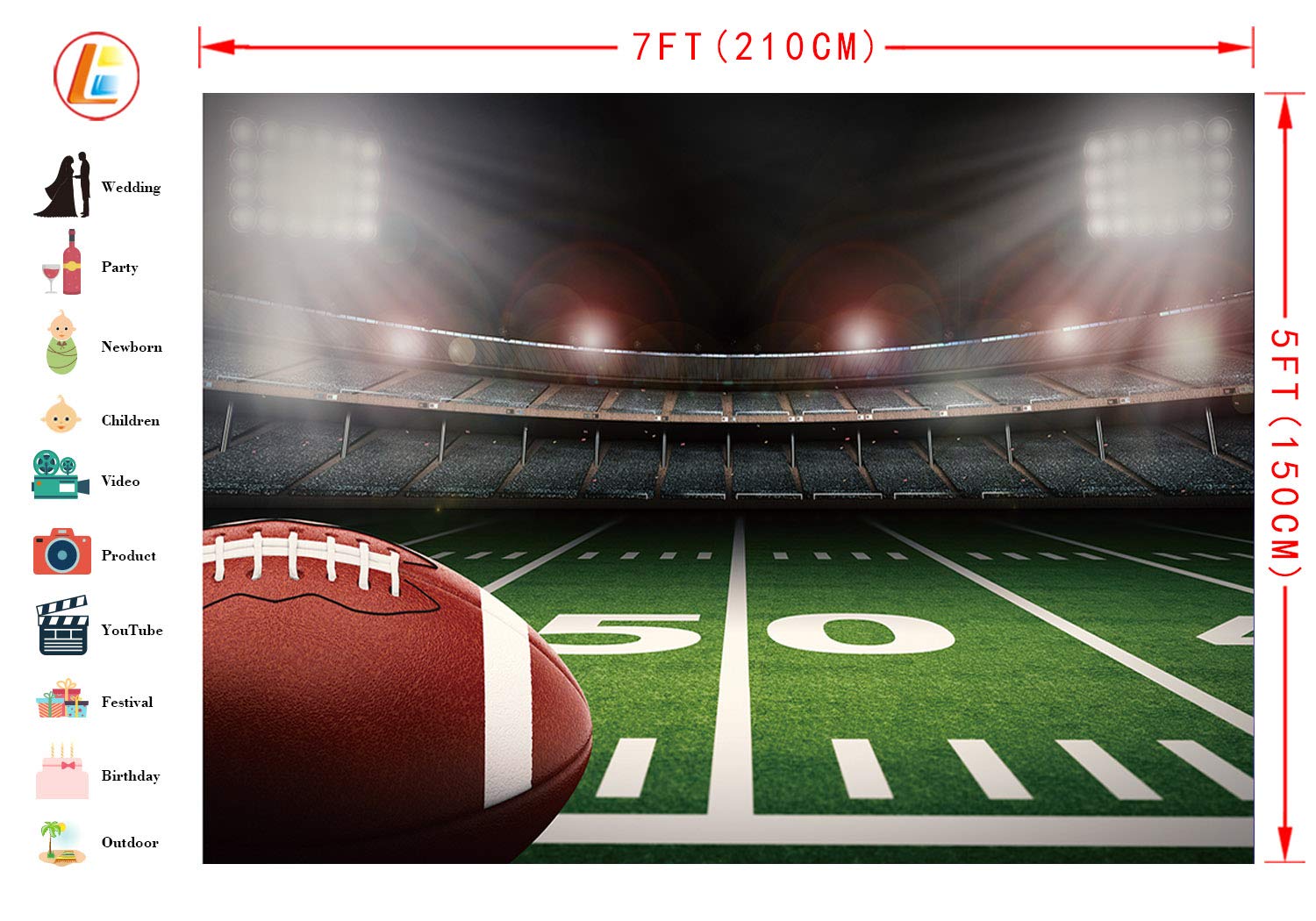 Lb 7X5Ft Vinyl Birthday Themed Backdrop American Football Field Sports Stadium Backdrop Green Grass Backdrops For Photography Ki