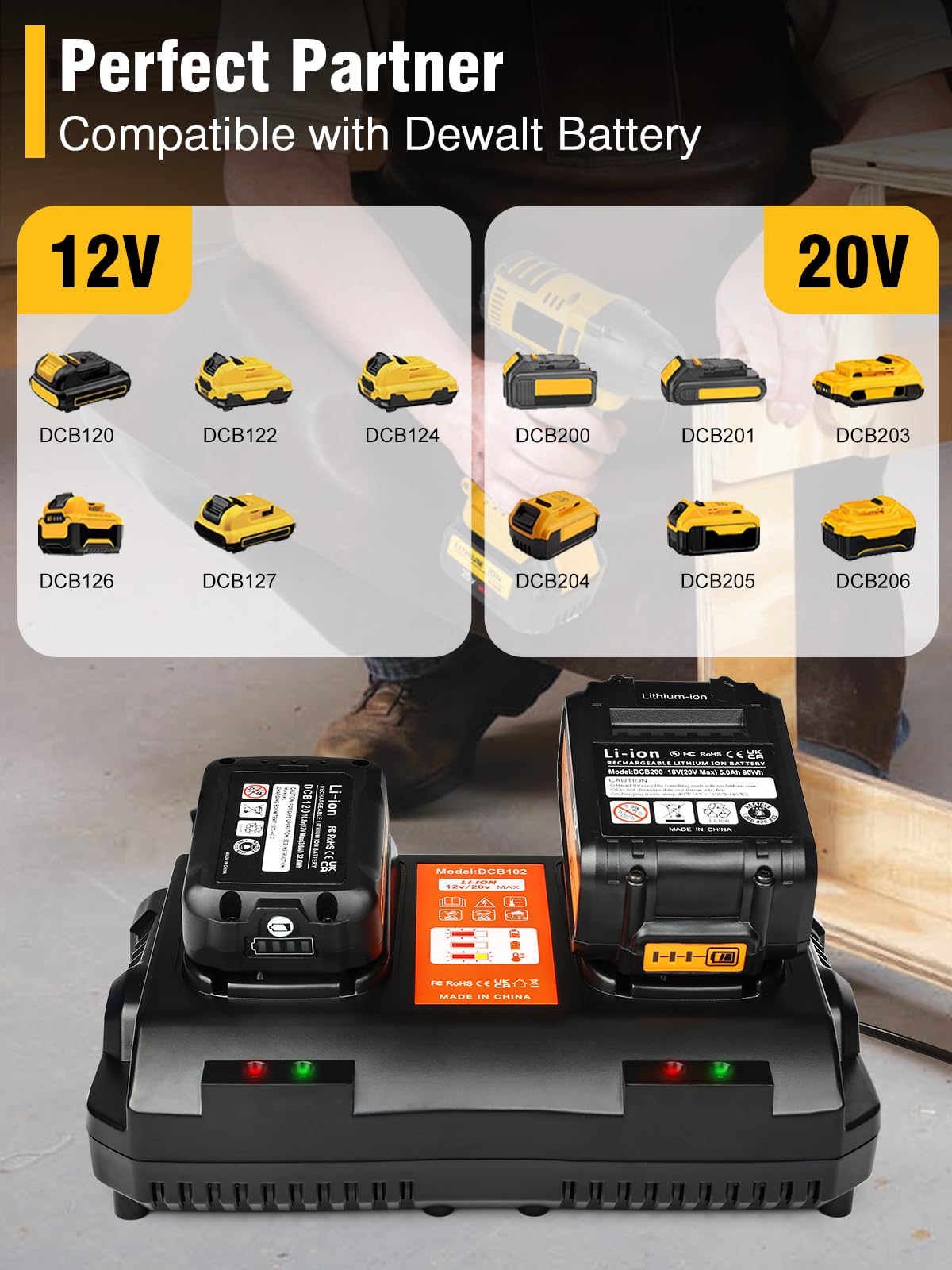 Dcb102 Replacement For Dewalt Battery Charger Station Comaptible With Dewalt 12V/20V Battery Charger Work With Dewalt Battery 20