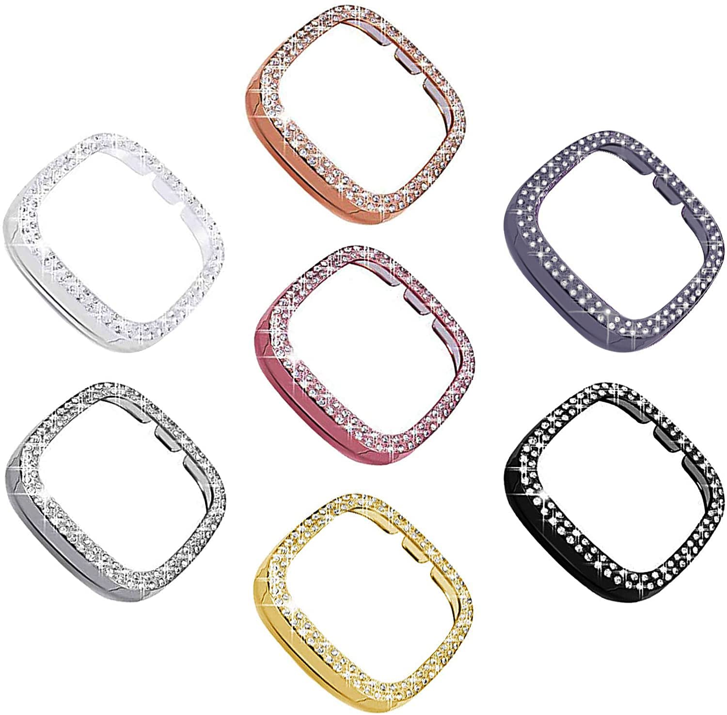 Singear [Double Diamonds] Bling Protector Case Compatible For Fitbit Versa 3/ Sense, Shiny Crystal Rhinestone Bumper Frame For W