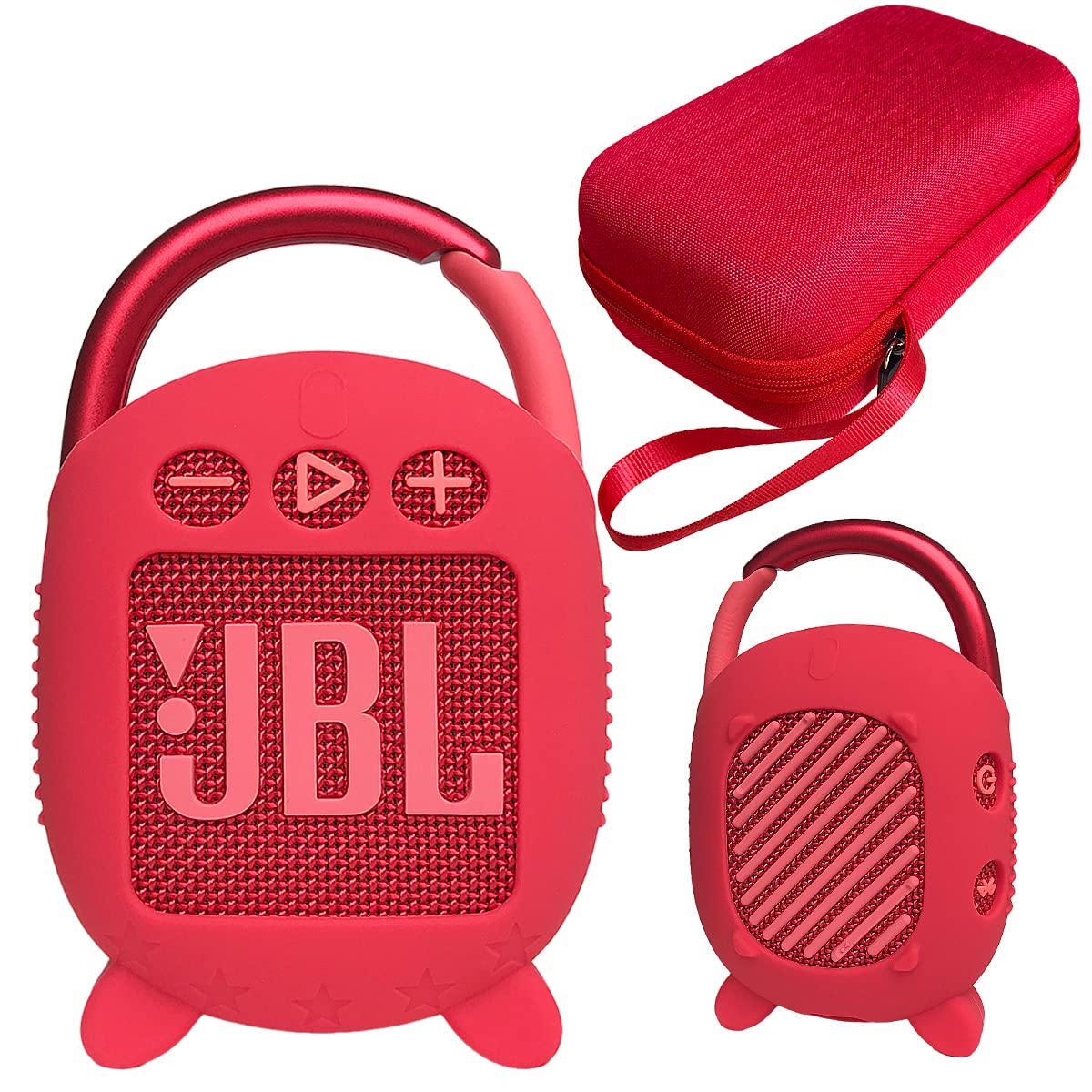 Hard Carrying Case And Silicone Cover For Jbl Clip 4 Portable Bluetooth Speaker, Protective Travel Case Storage For Jbl Clip 4 Speaker Accessories (Red)